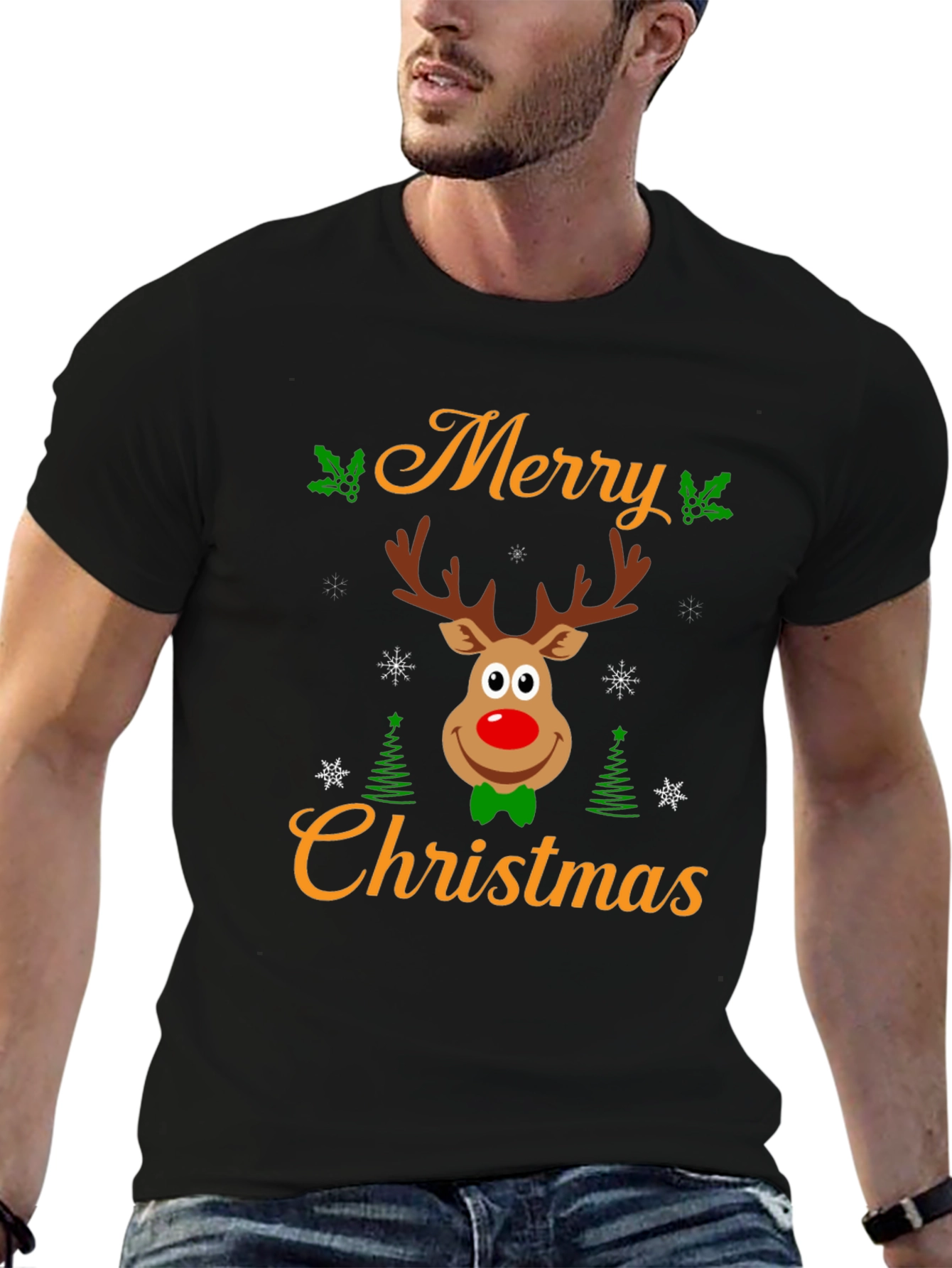 Merry Christmas Reindeer Graphic Tee - Holiday Cheer!