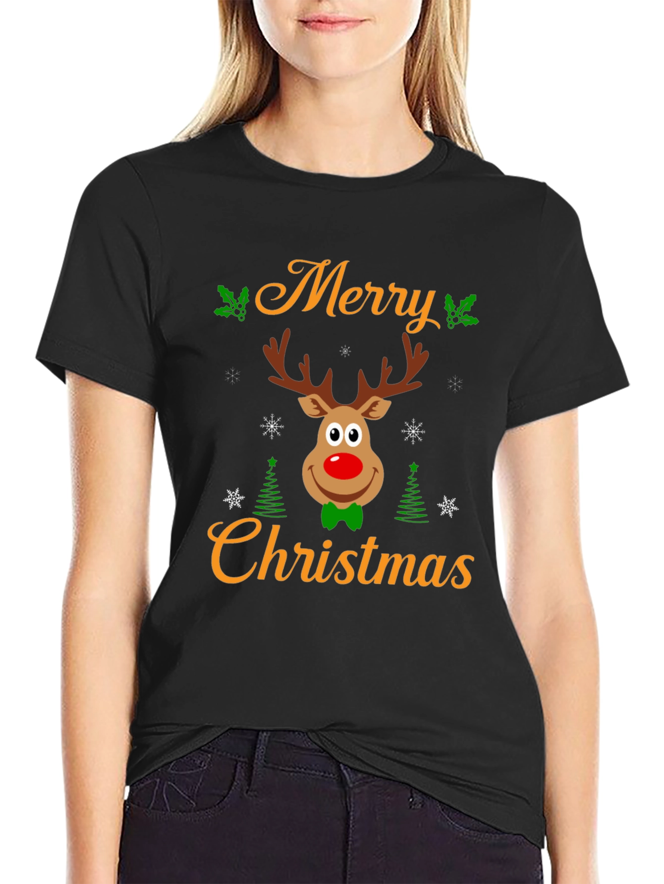 Merry Christmas Reindeer Graphic Tee - Holiday Cheer!