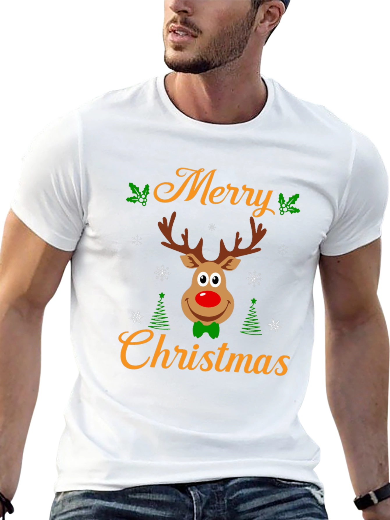 Merry Christmas Reindeer Graphic Tee - Holiday Cheer!