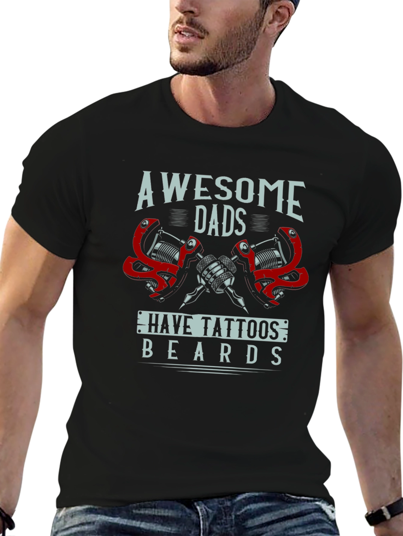 Awesome Dads Tattoo & Beard Graphic T-Shirt