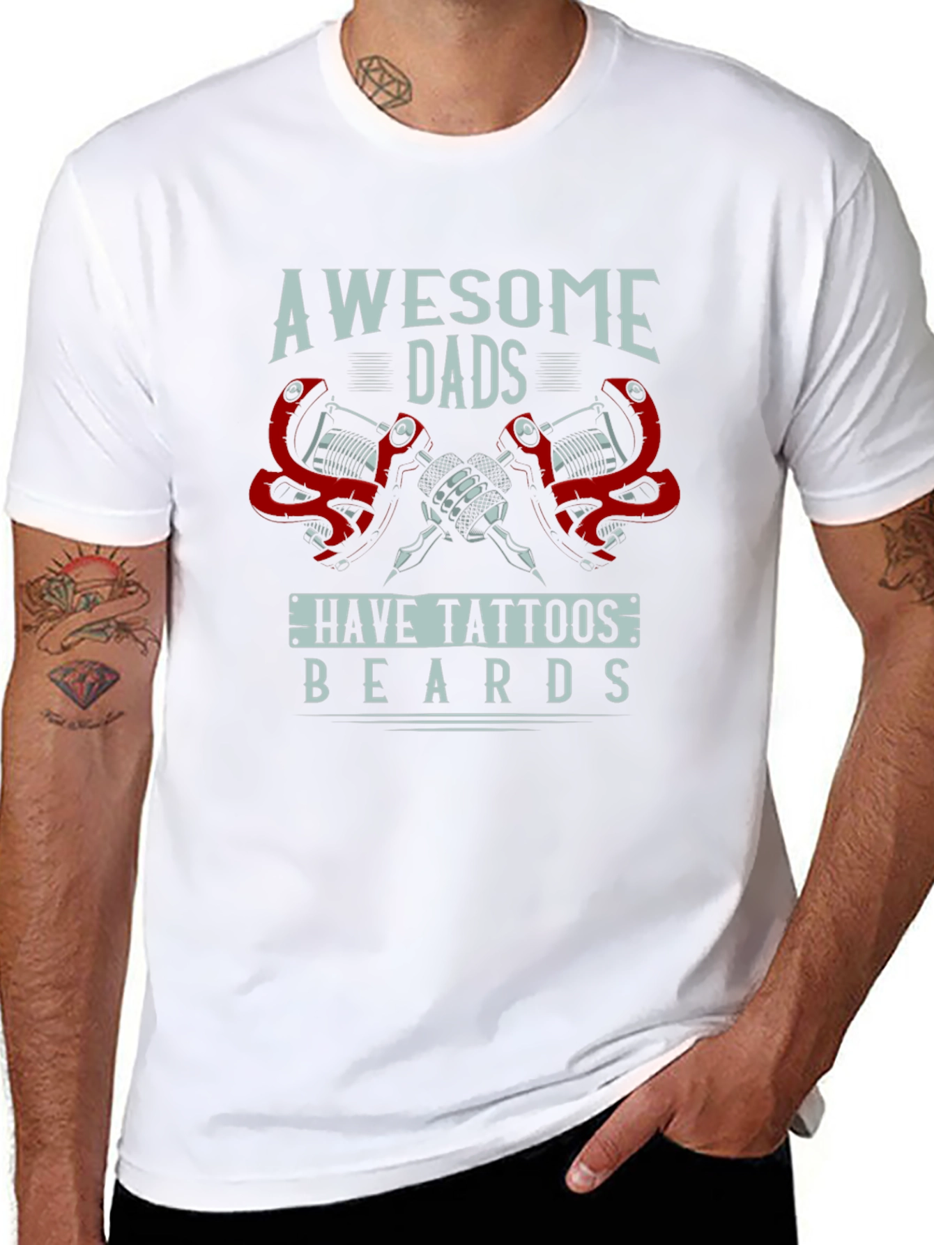 Awesome Dads Tattoo & Beard Graphic T-Shirt