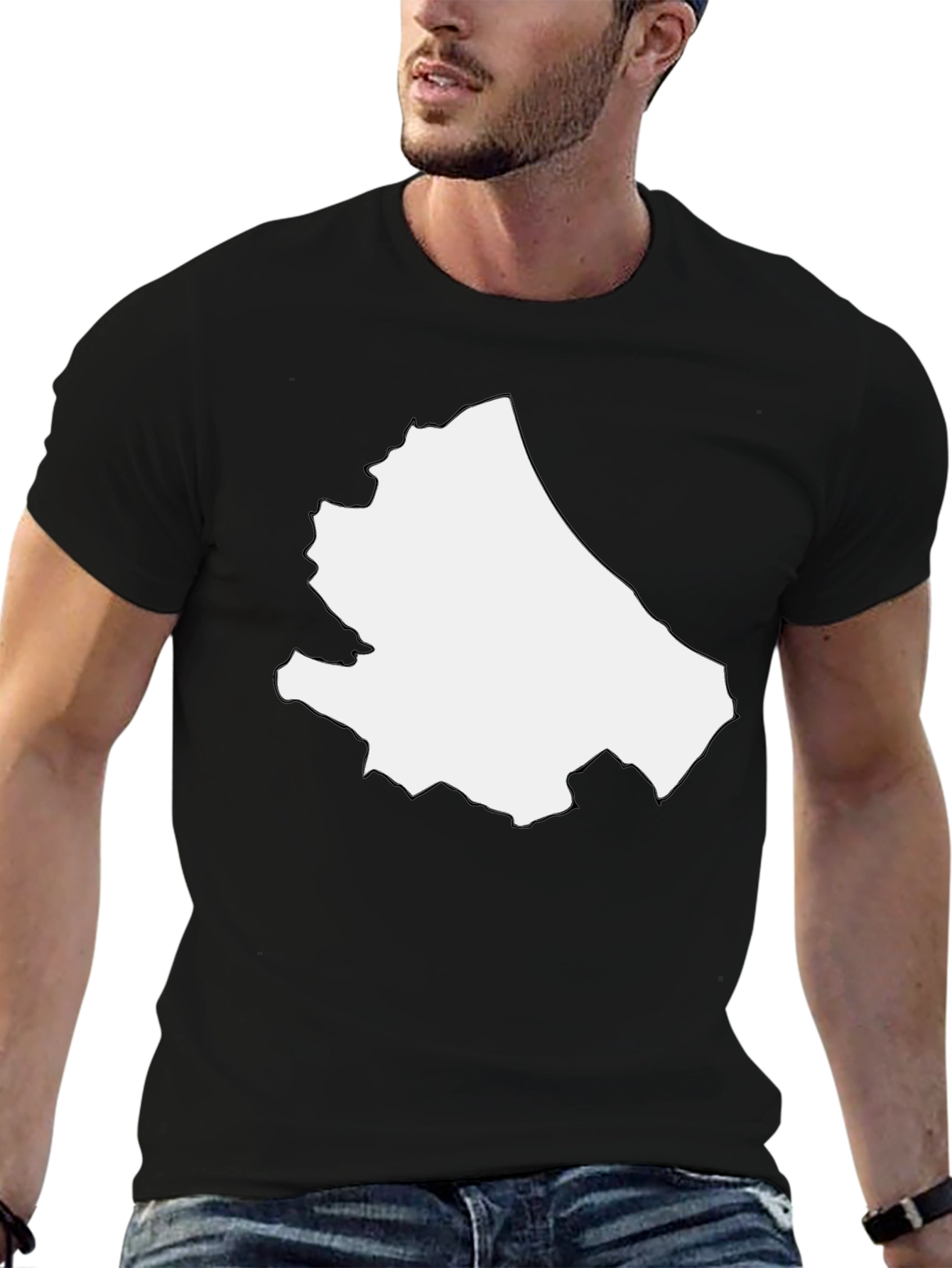 Abstract White Shape on Black Tee