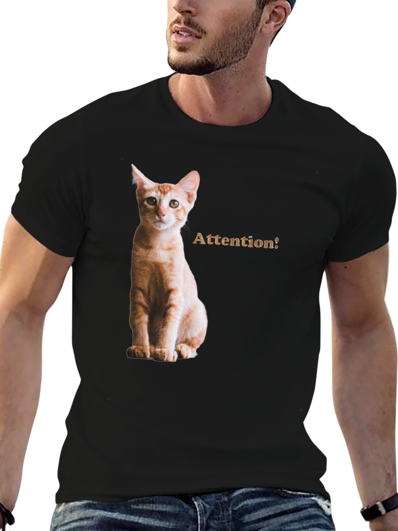 Cat Attention Black T-Shirt