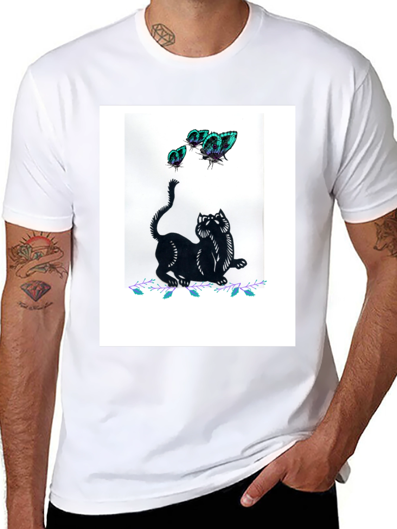 Black Cat & Butterfly Graphic Tee