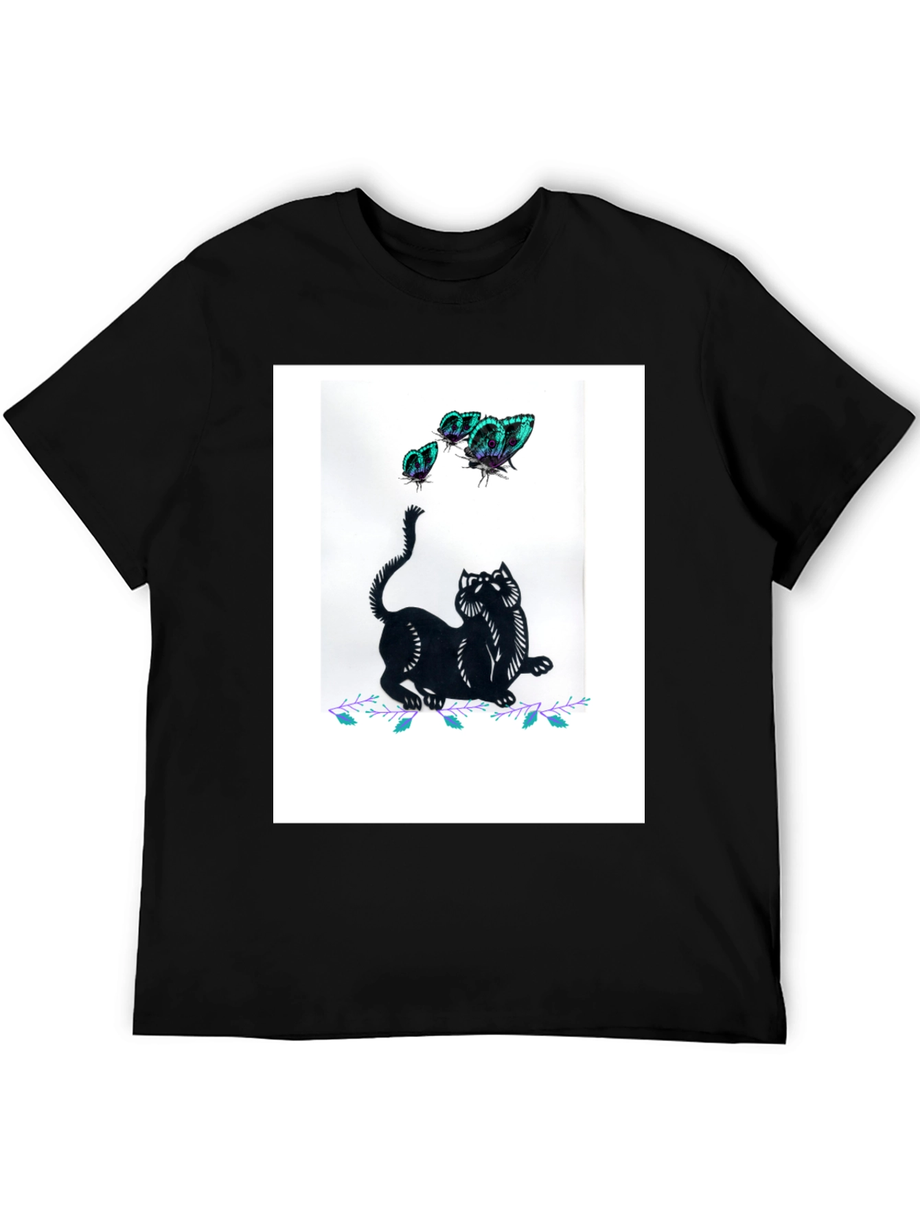 Black Cat & Butterfly Graphic Tee