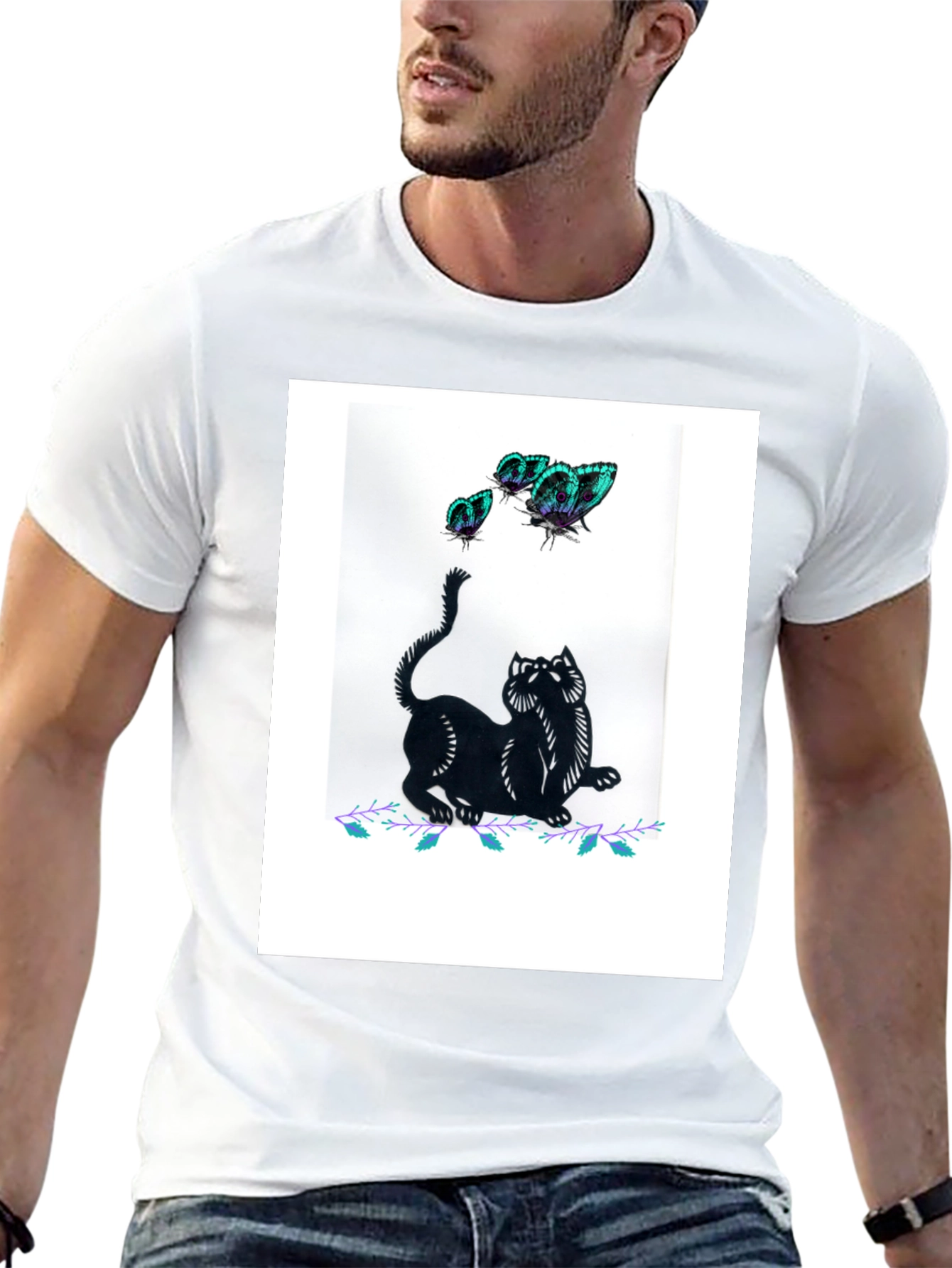 Black Cat & Butterfly Graphic Tee