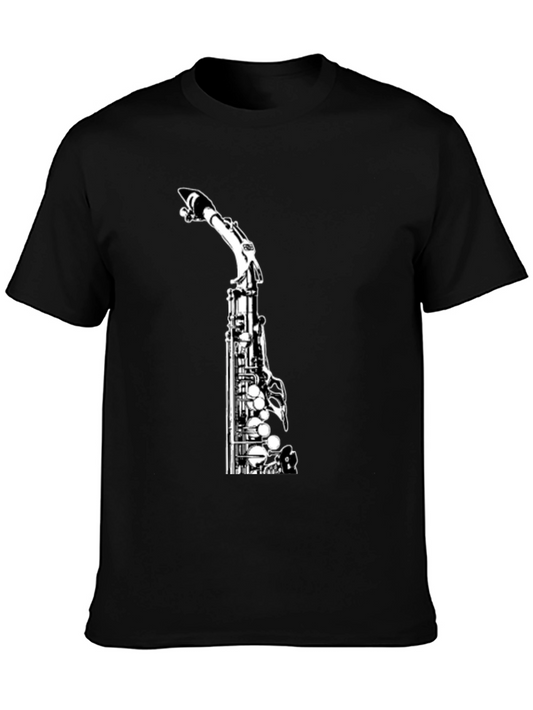 Saxophone Graphic Print Black Tee