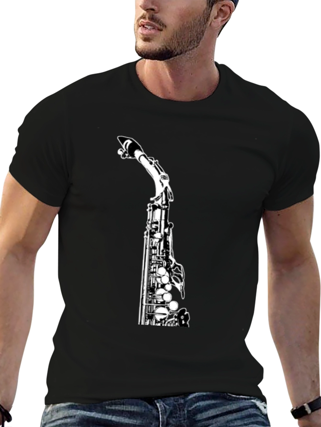 Saxophone Graphic Print Black Tee