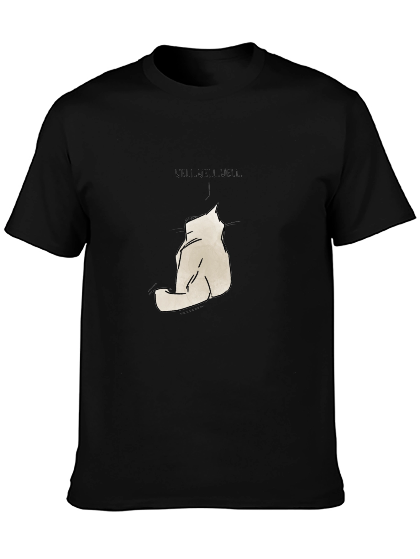 Minimalist Cat Sketch Graphic Black T-Shirt