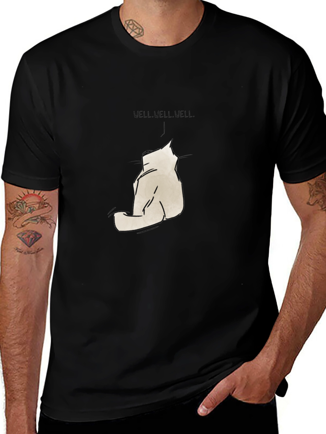 Minimalist Cat Sketch Graphic Black T-Shirt