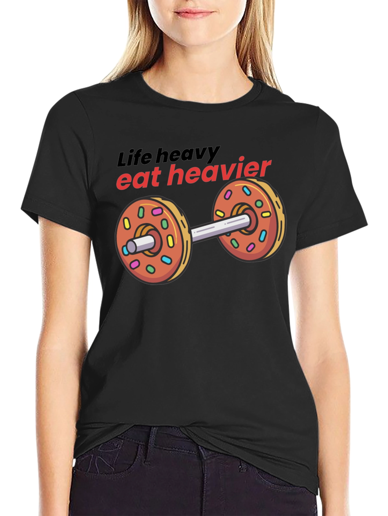 Life Heavy Eat Heavier Donut Dumbbell T-Shirt