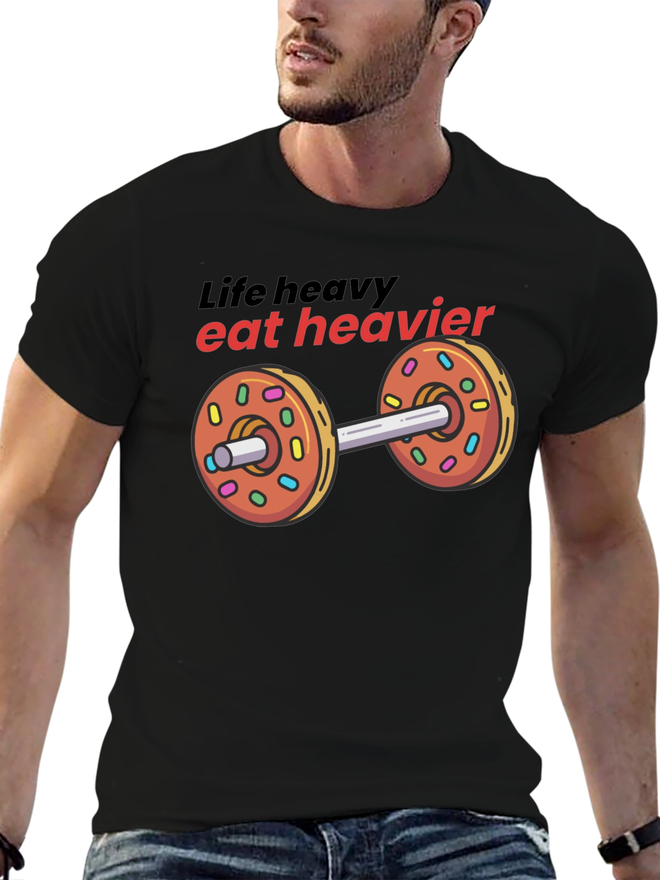 Life Heavy Eat Heavier Donut Dumbbell T-Shirt