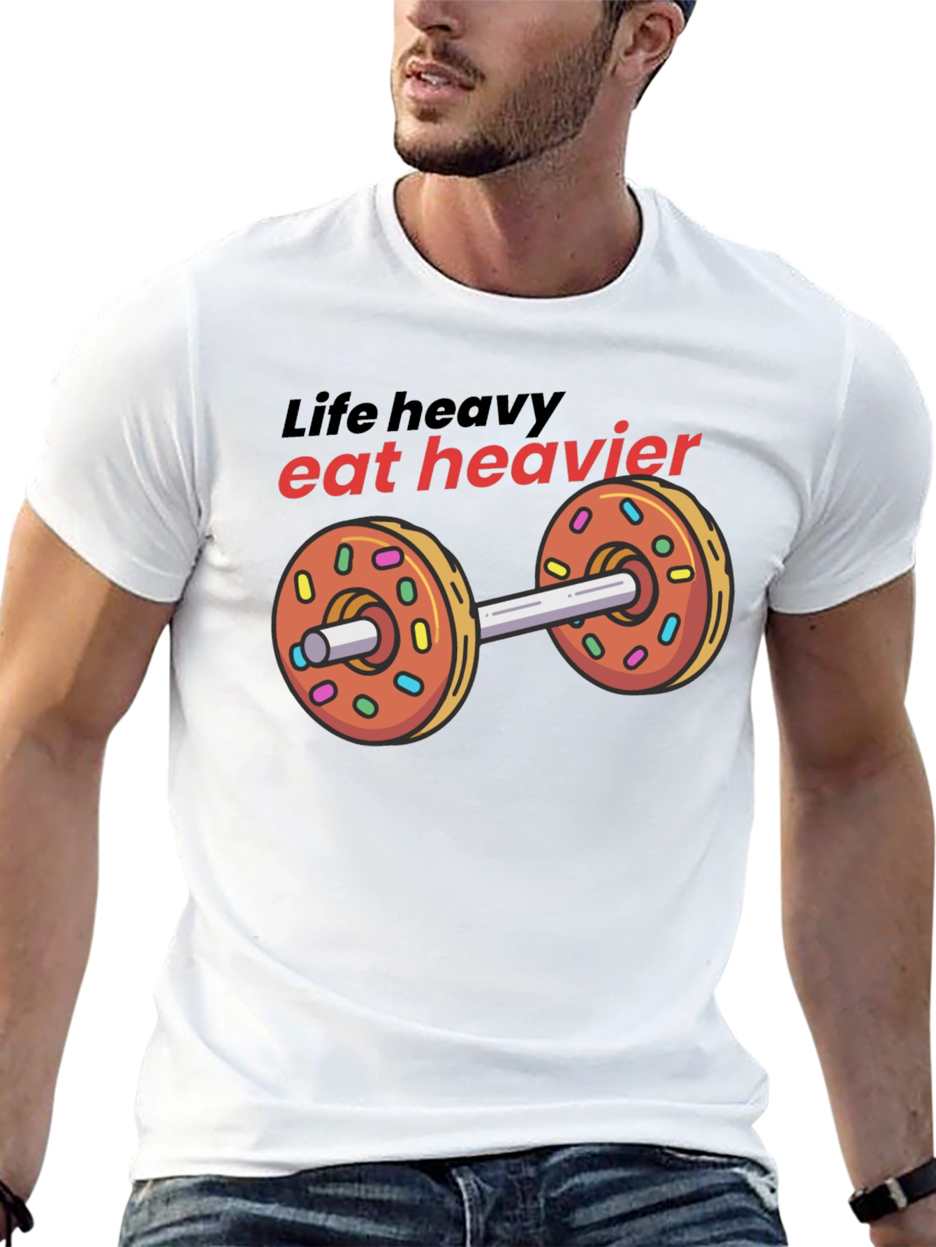 Life Heavy Eat Heavier Donut Dumbbell T-Shirt