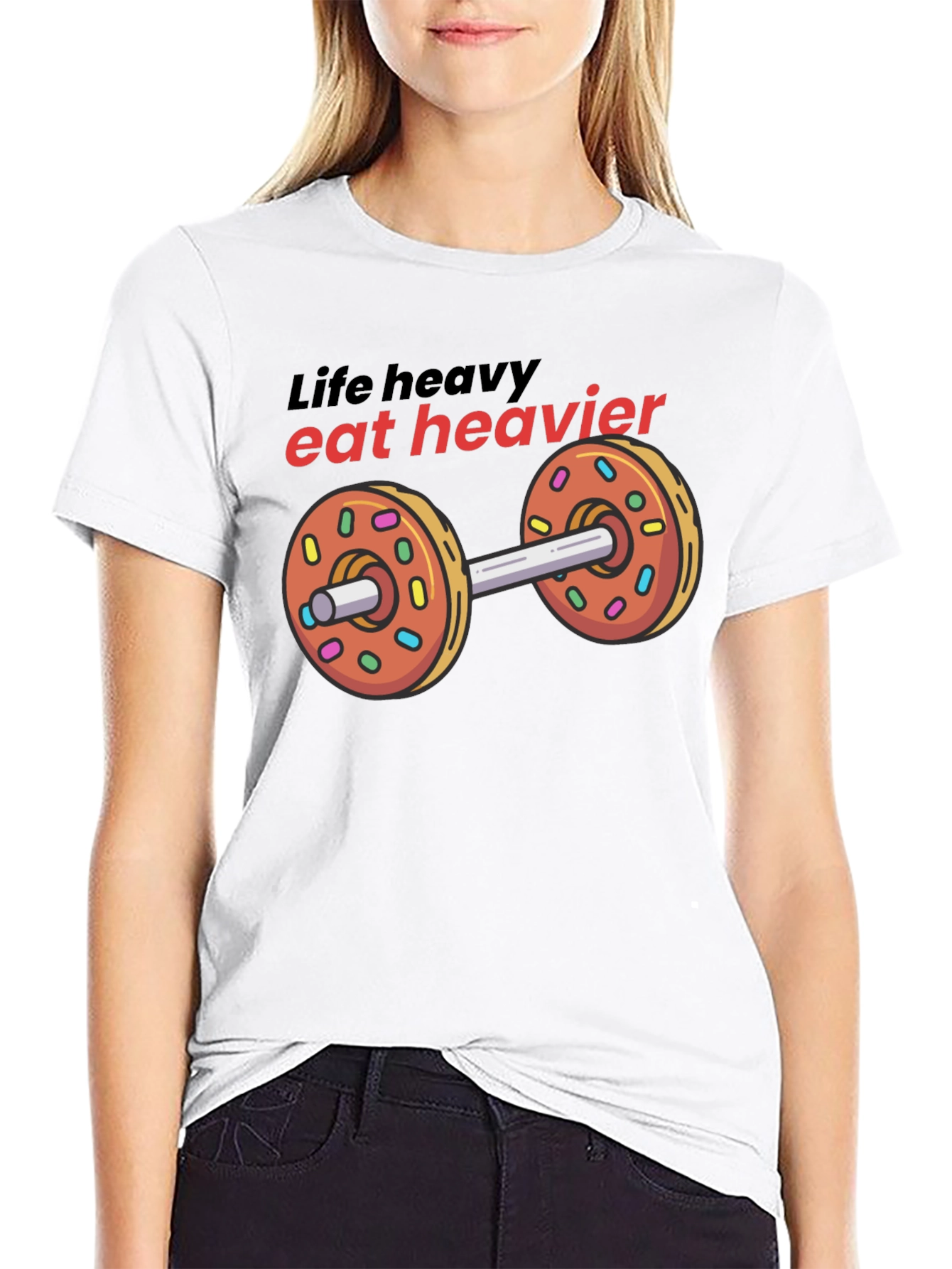 Life Heavy Eat Heavier Donut Dumbbell T-Shirt