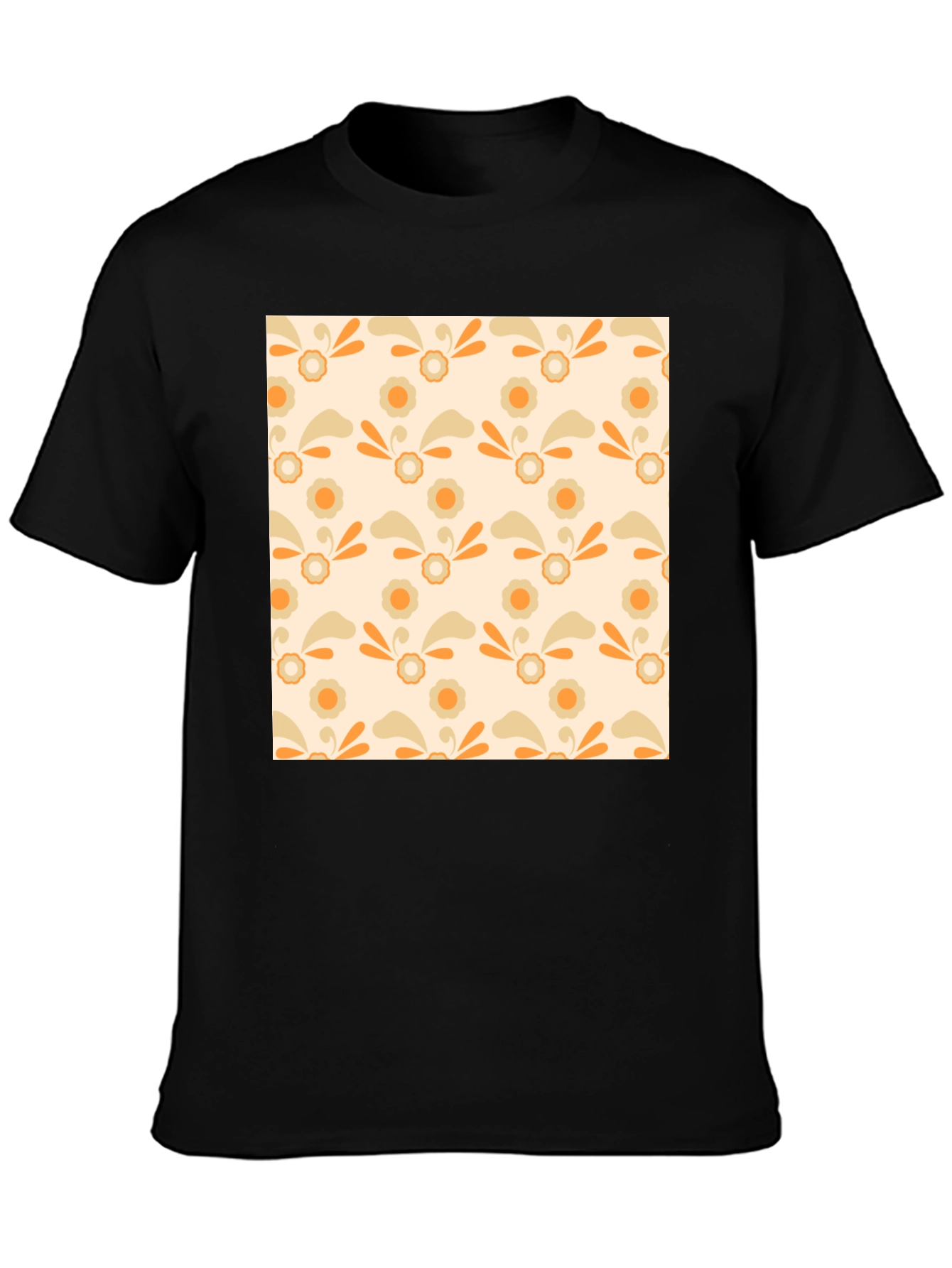 Retro Floral Pattern Black T-Shirt