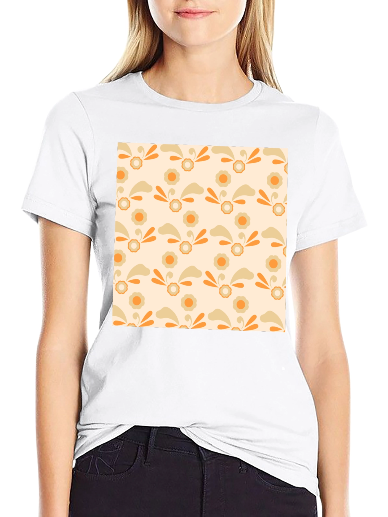 Retro Floral Pattern Black T-Shirt