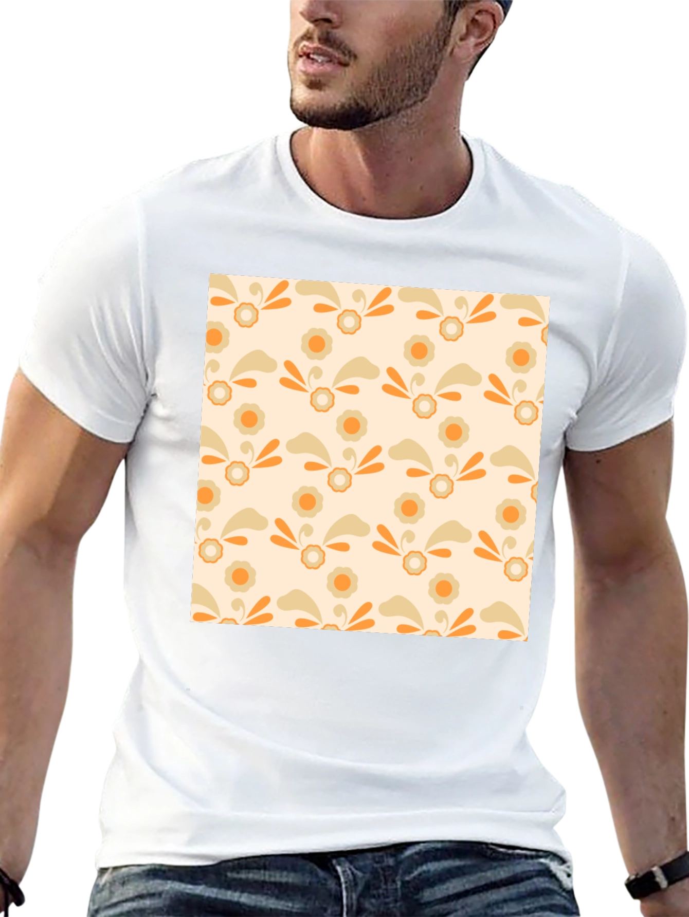 Retro Floral Pattern Black T-Shirt