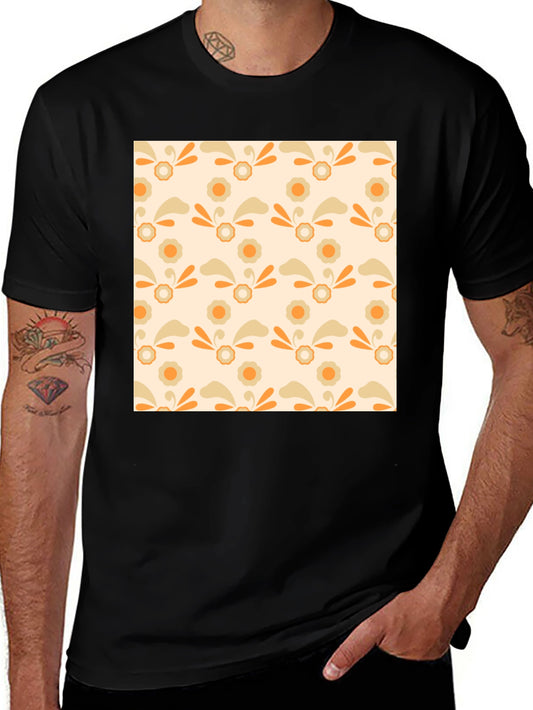Retro Floral Pattern Black T-Shirt