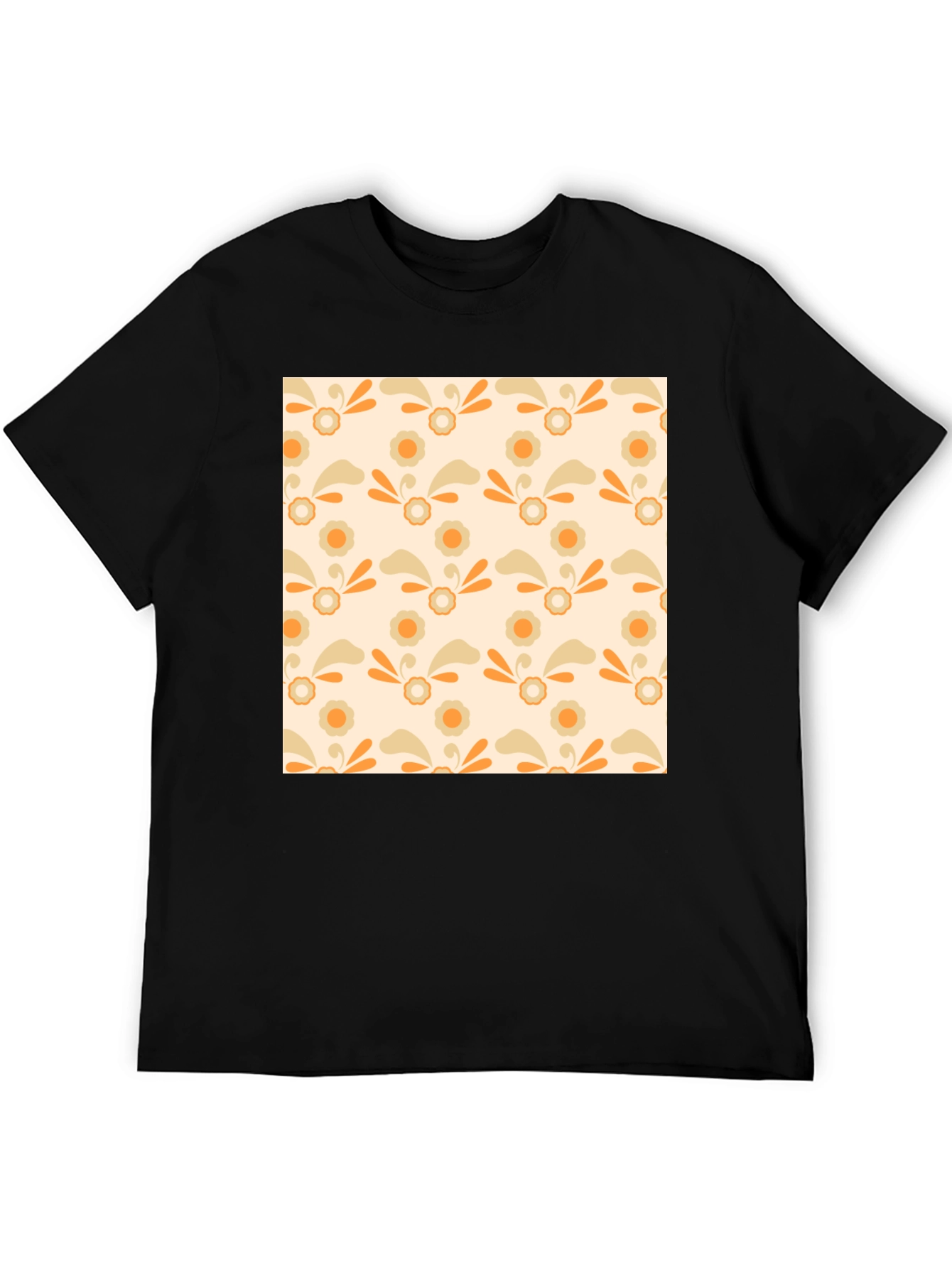 Retro Floral Pattern Black T-Shirt