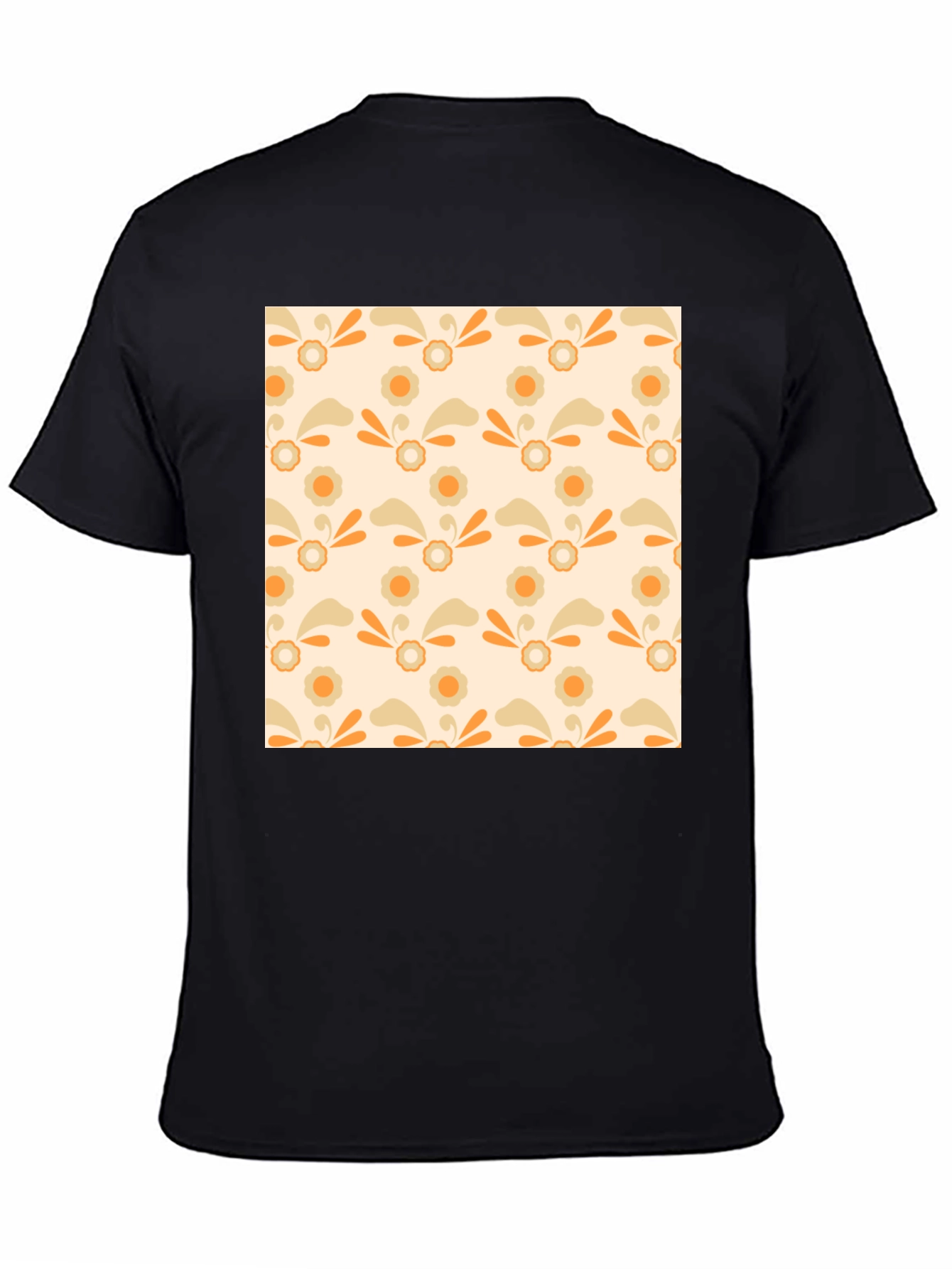 Retro Floral Pattern Black T-Shirt