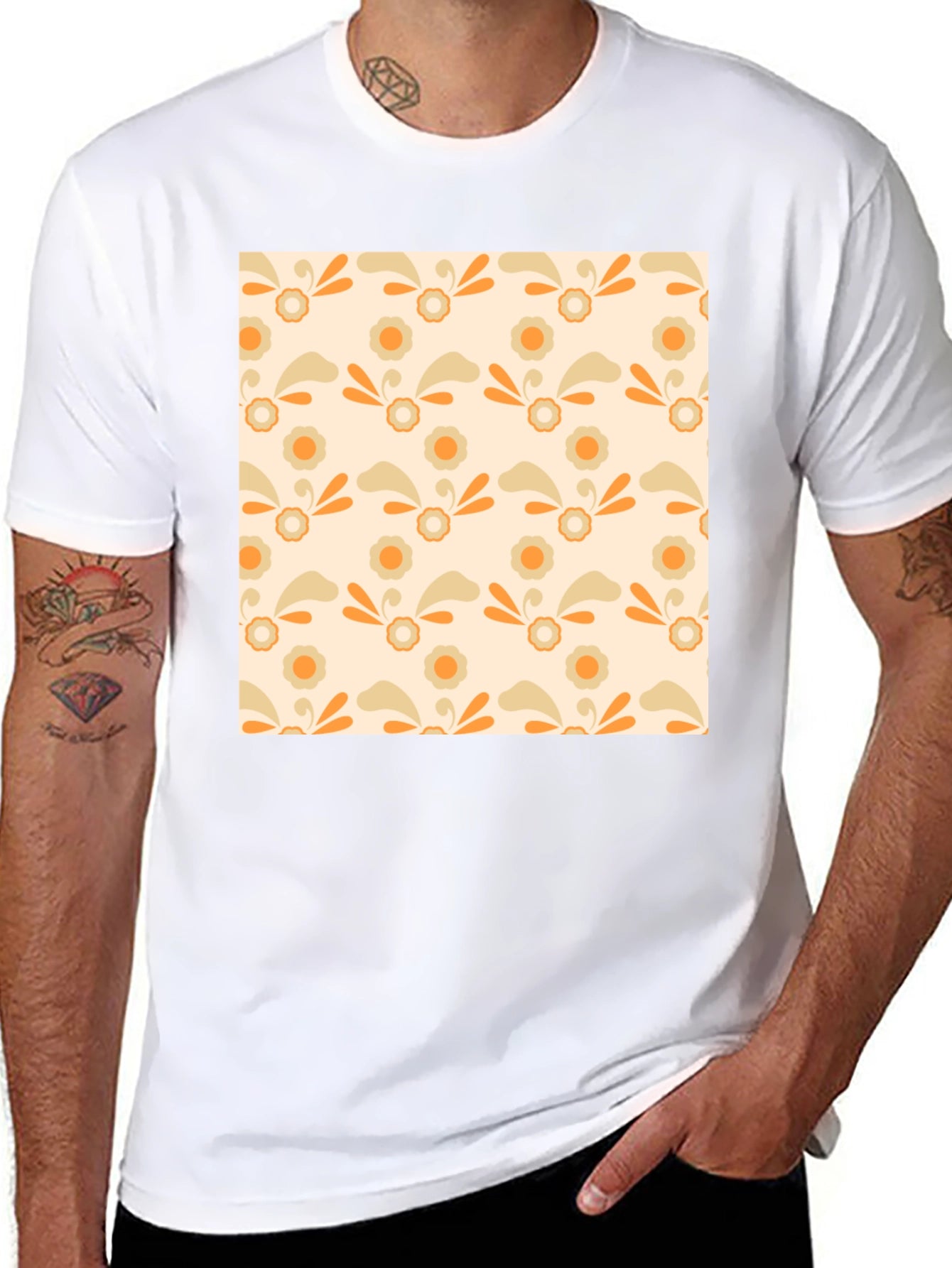 Retro Floral Pattern Black T-Shirt