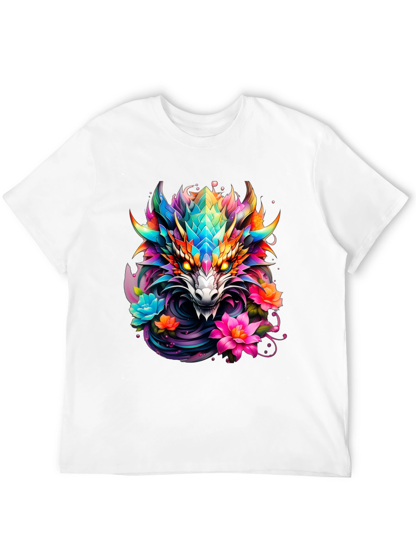 Dragon Floral Graphic Tee - Mens Black T-Shirt