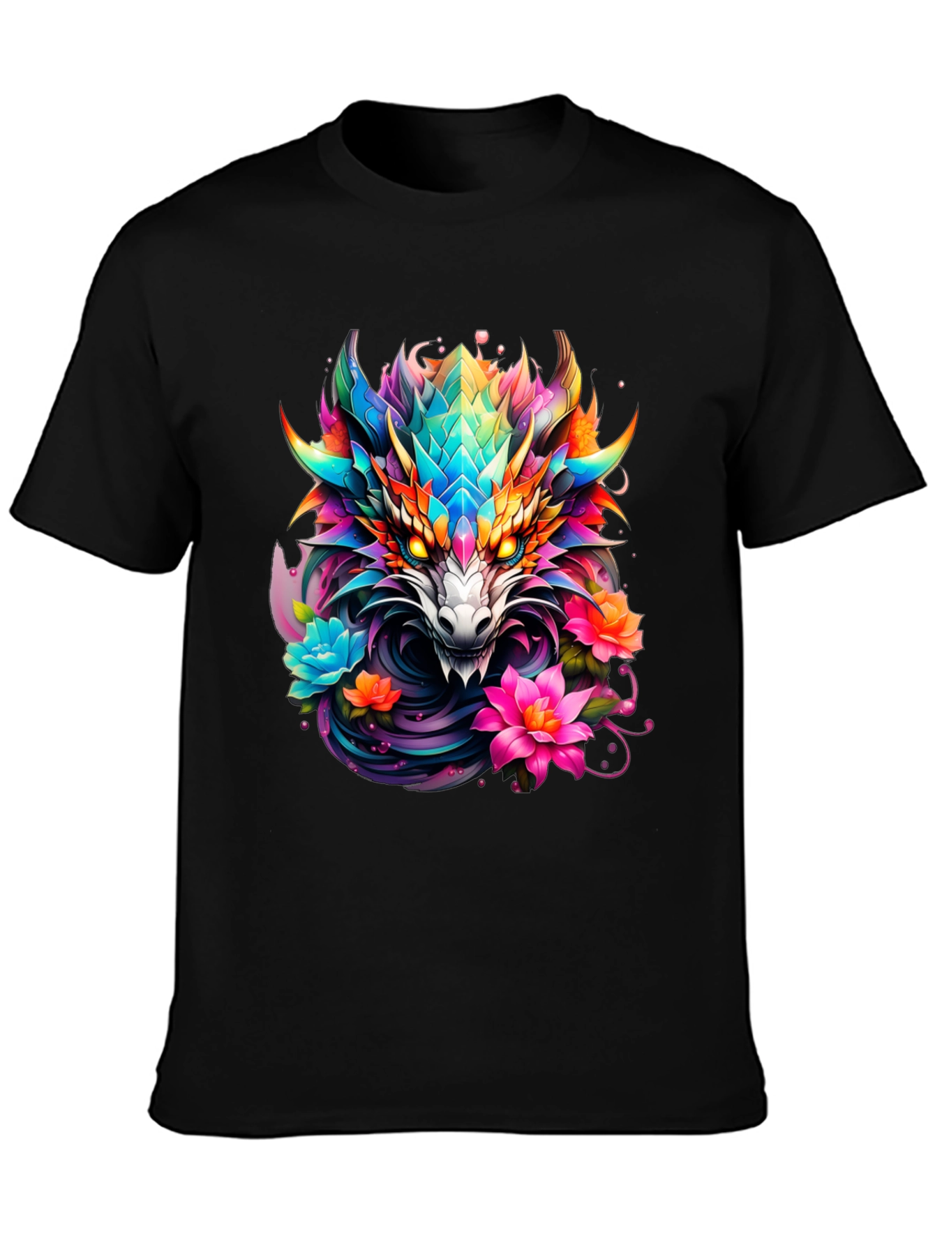 Dragon Floral Graphic Tee - Mens Black T-Shirt