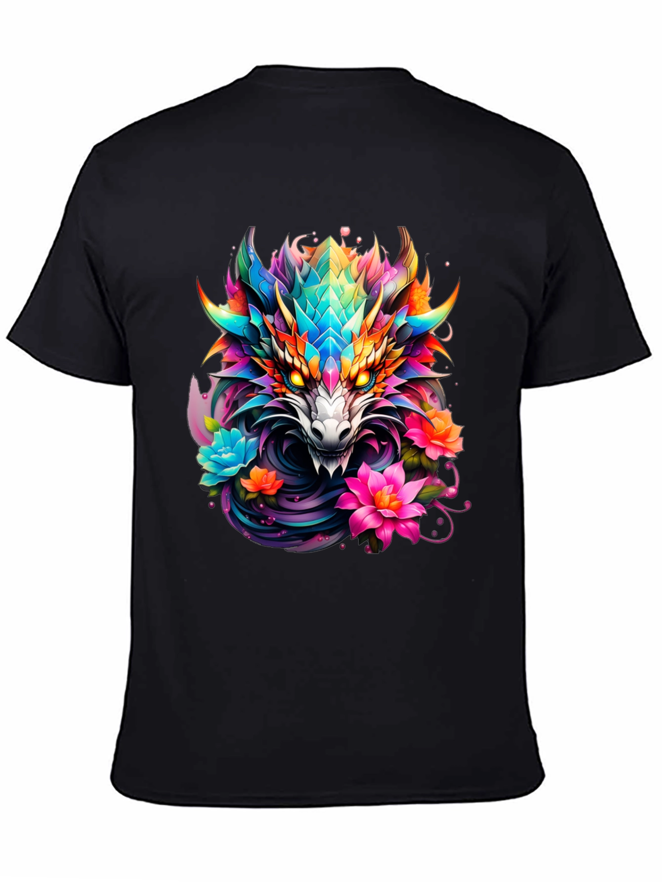 Dragon Floral Graphic Tee - Mens Black T-Shirt