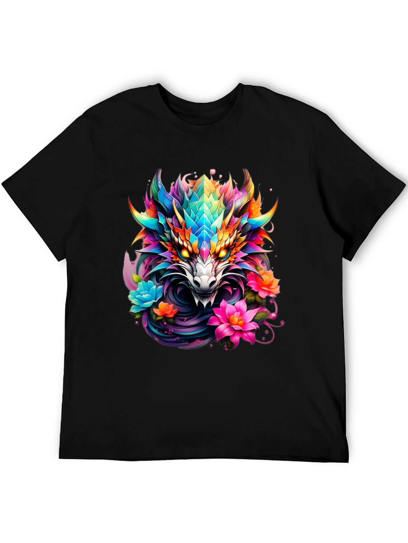 Dragon Floral Graphic Tee - Mens Black T-Shirt