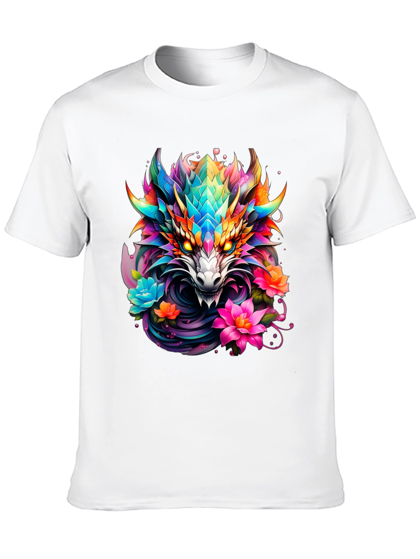 Dragon Floral Graphic Tee - Mens Black T-Shirt