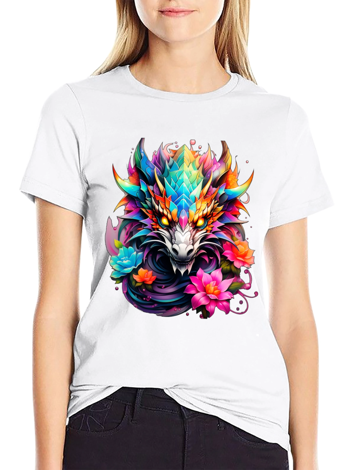 Dragon Floral Graphic Tee - Mens Black T-Shirt