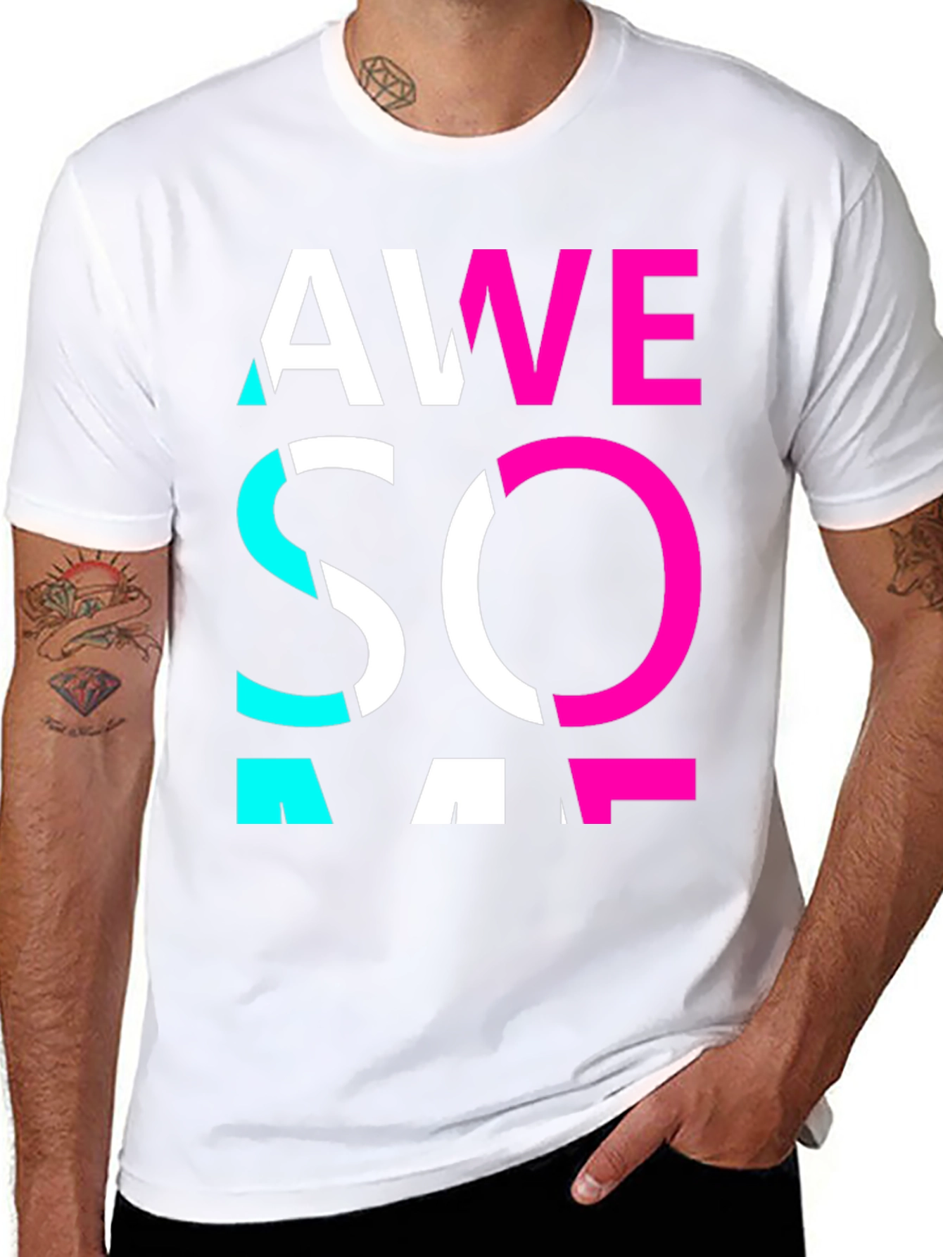 Awesome Graphic Print Crew Neck Tee