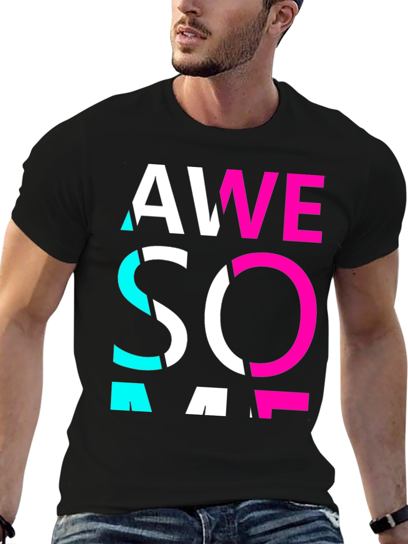 Awesome Graphic Print Crew Neck Tee