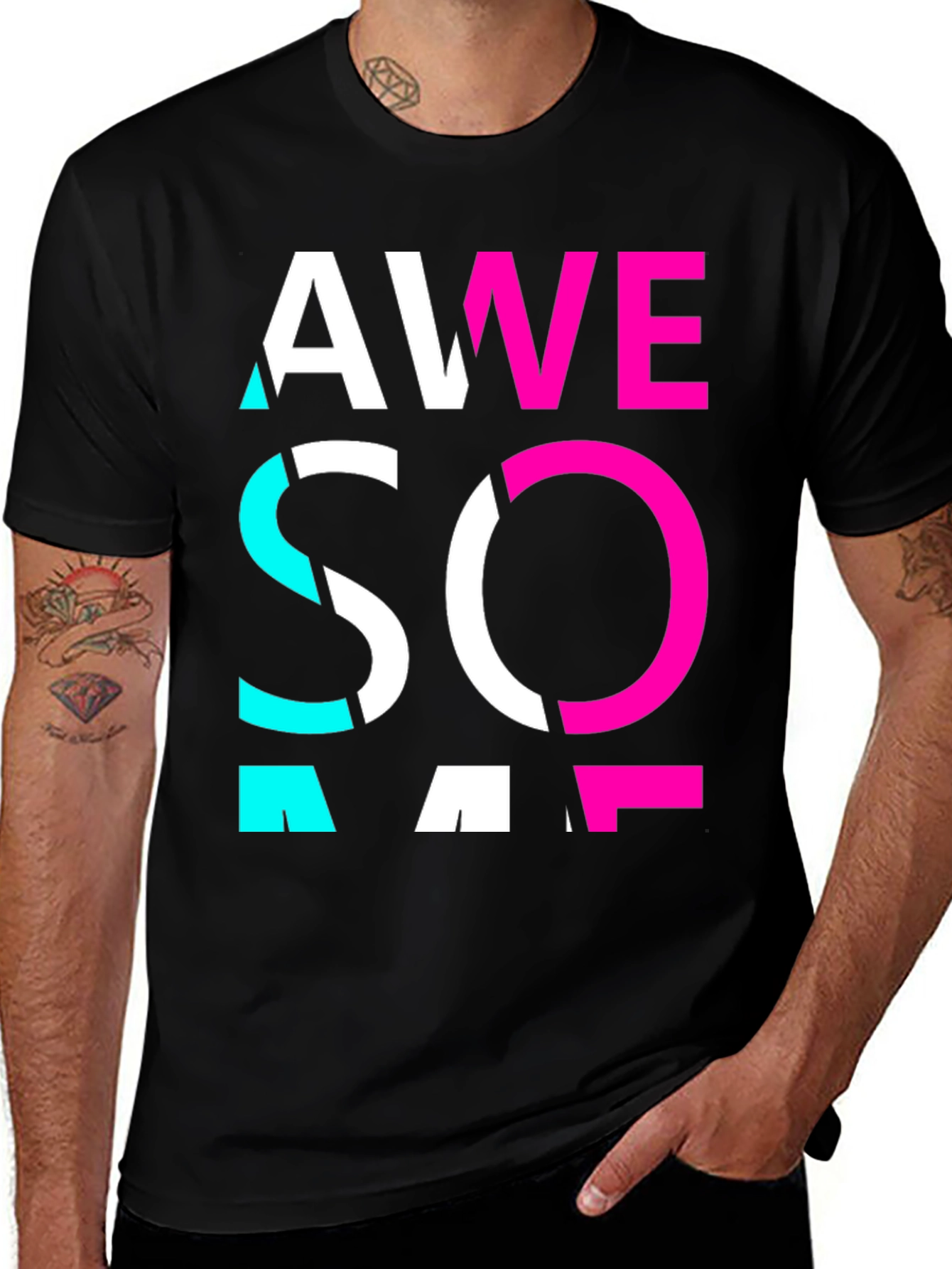Awesome Graphic Print Crew Neck Tee