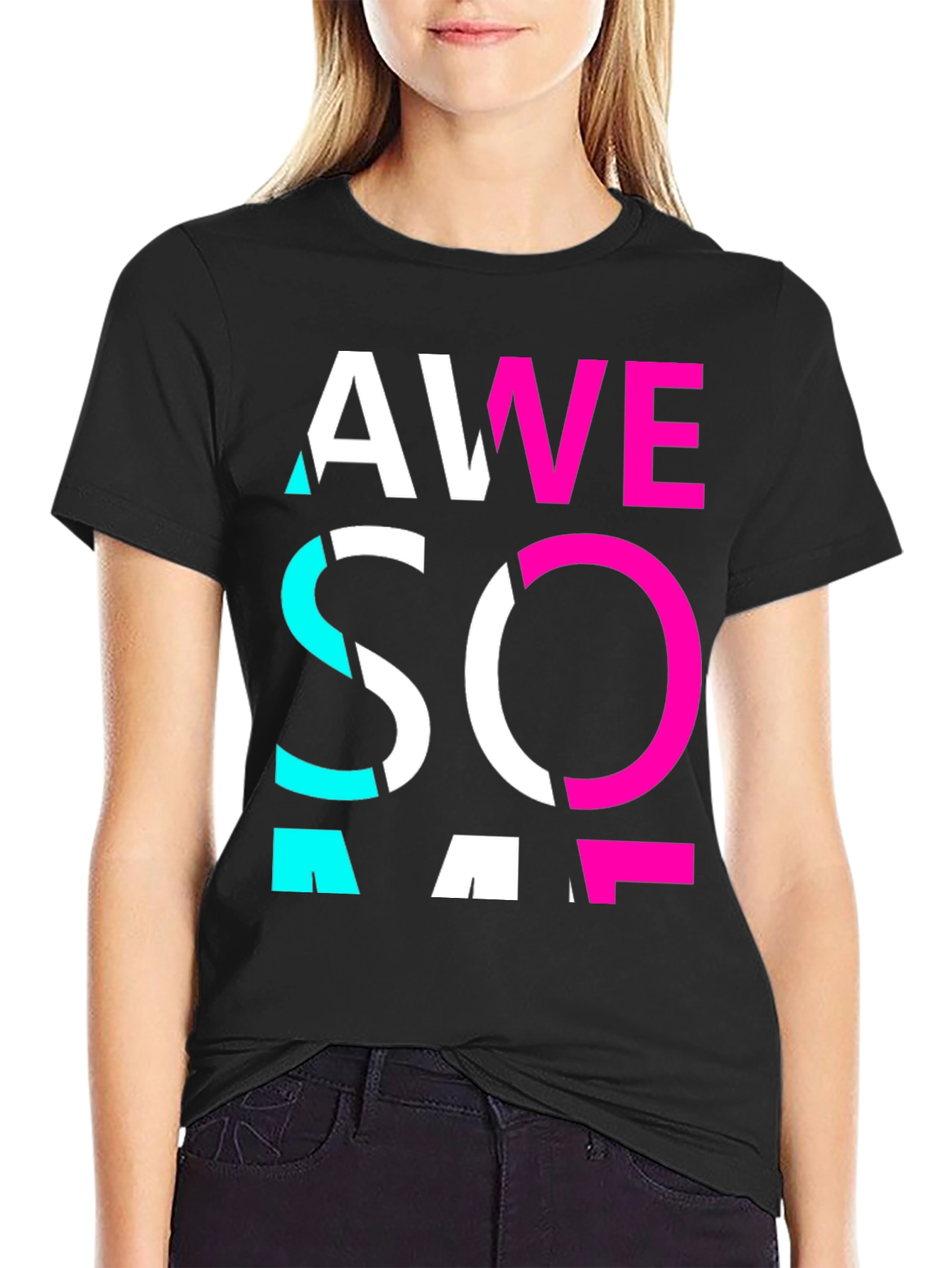 Awesome Graphic Print Crew Neck Tee