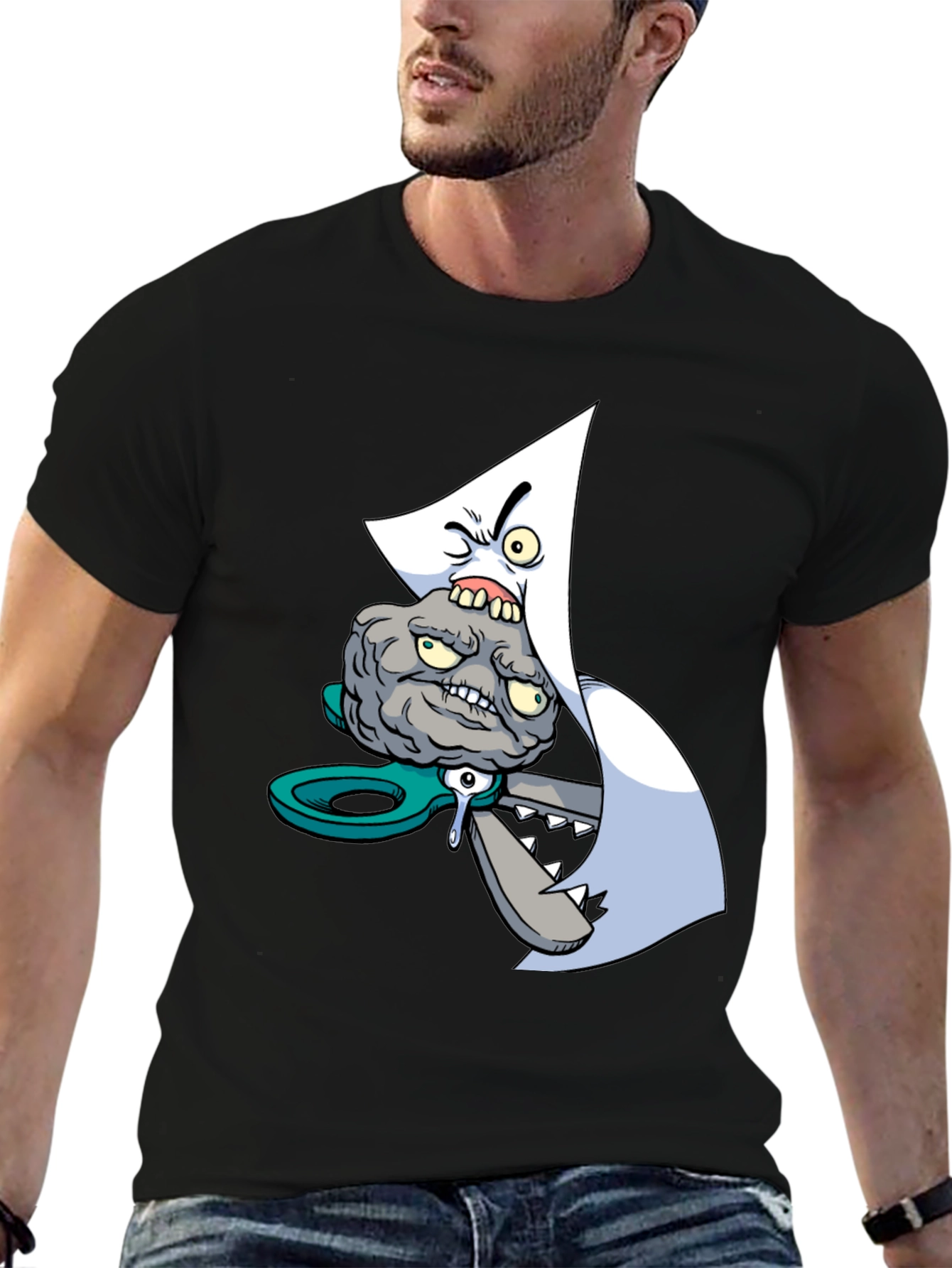 Cartoon Graphic Print Black T-Shirt