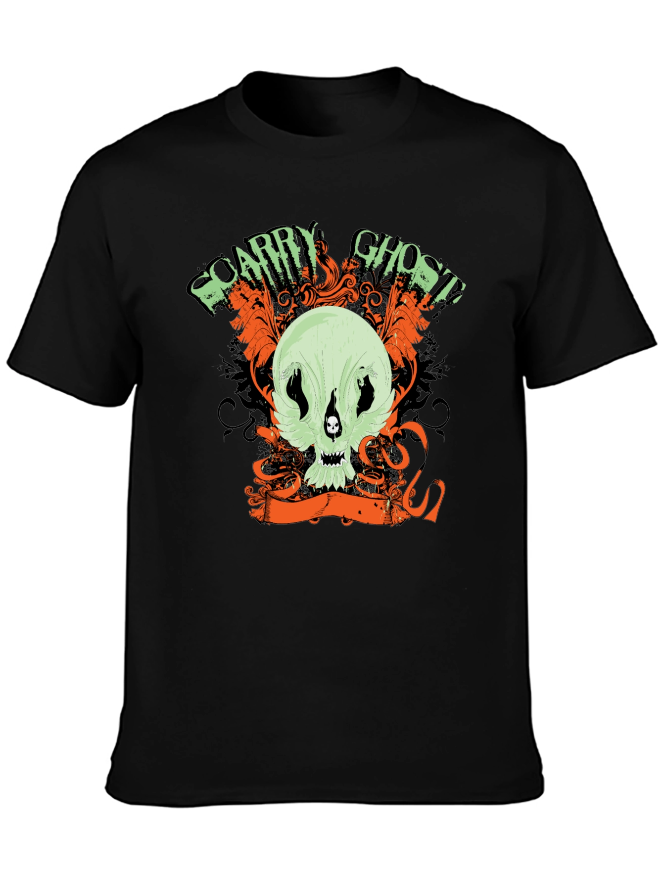 Scary Ghost Skull Graphic Print Black T-Shirt