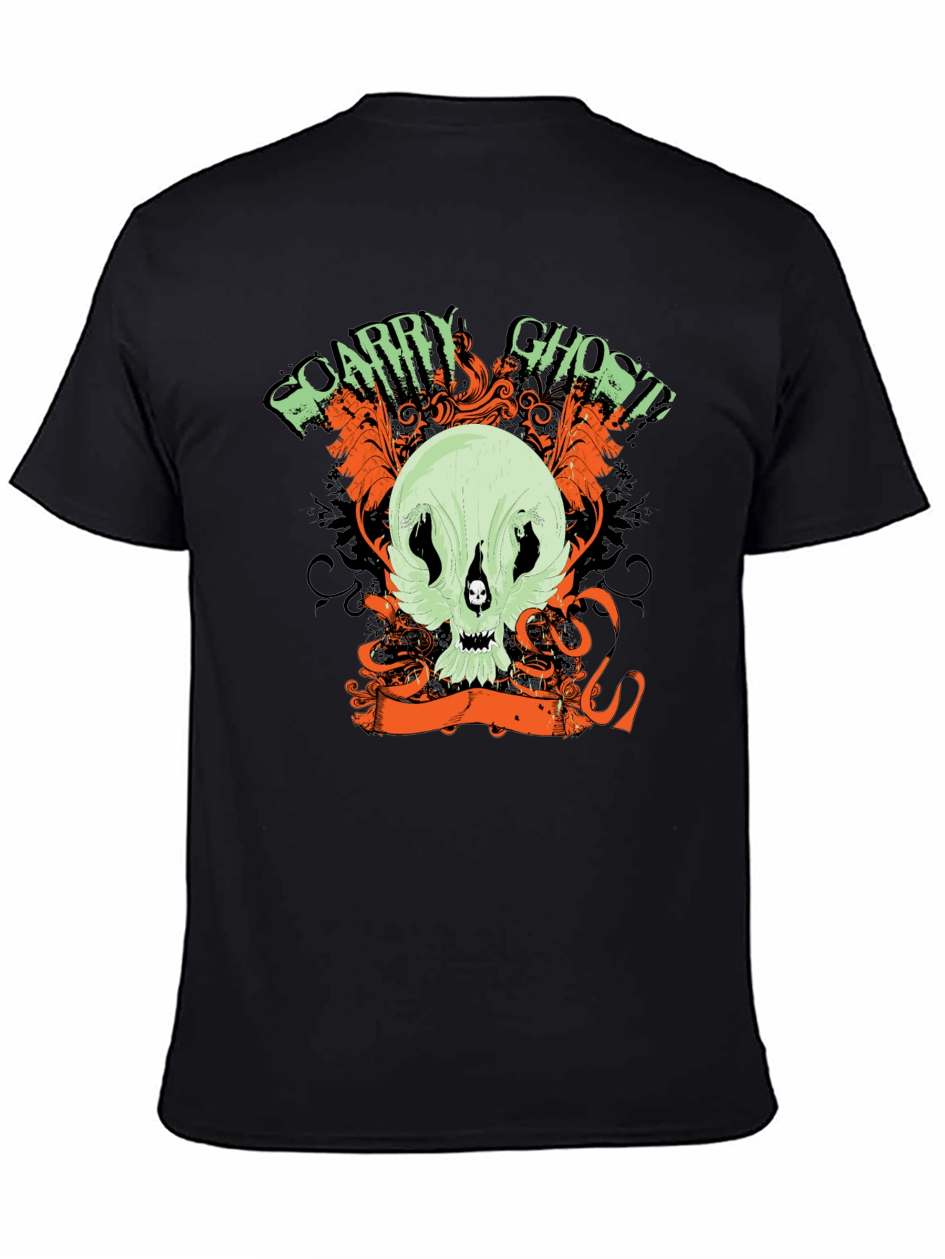Scary Ghost Skull Graphic Print Black T-Shirt
