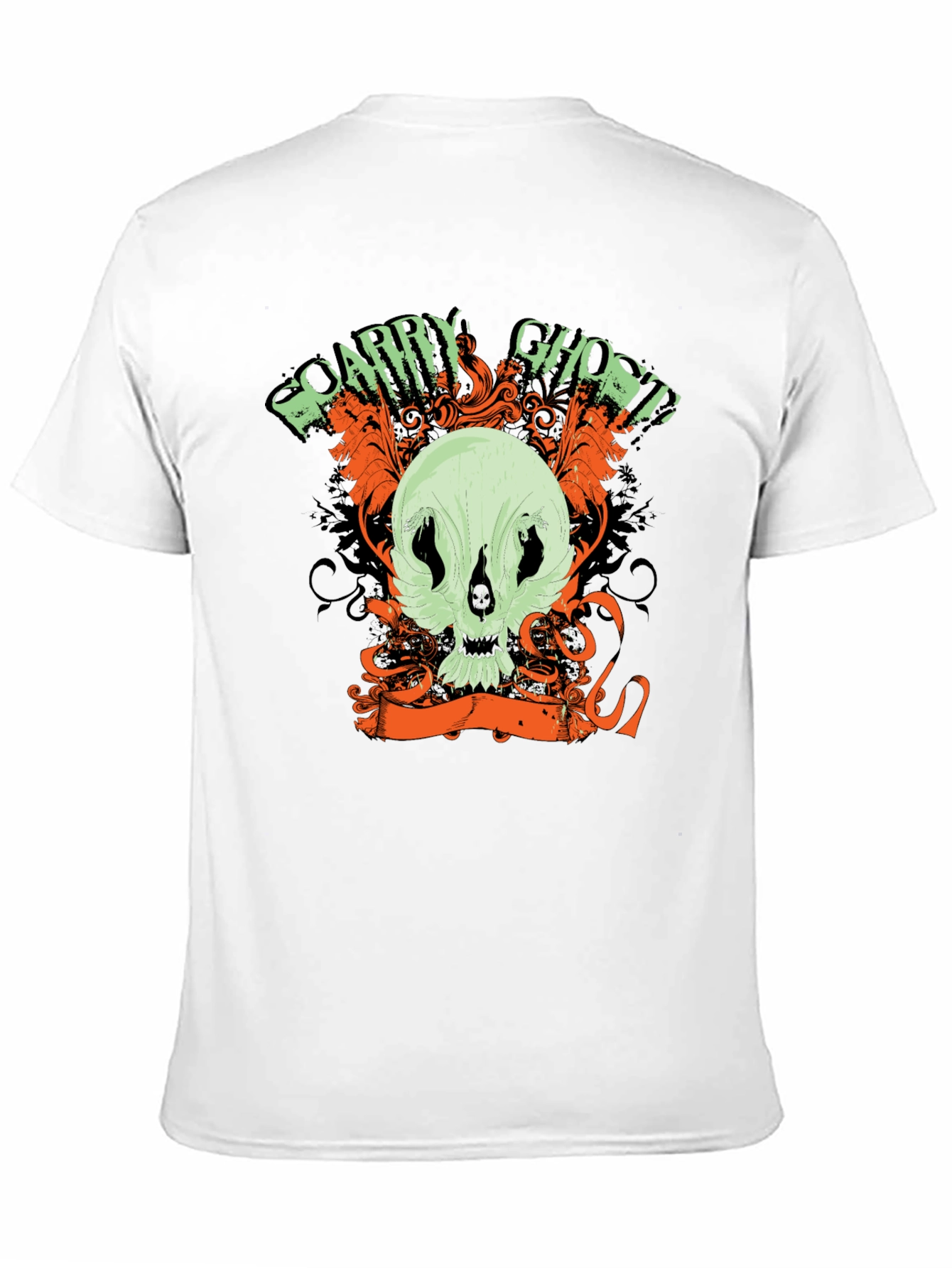 Scary Ghost Skull Graphic Print Black T-Shirt
