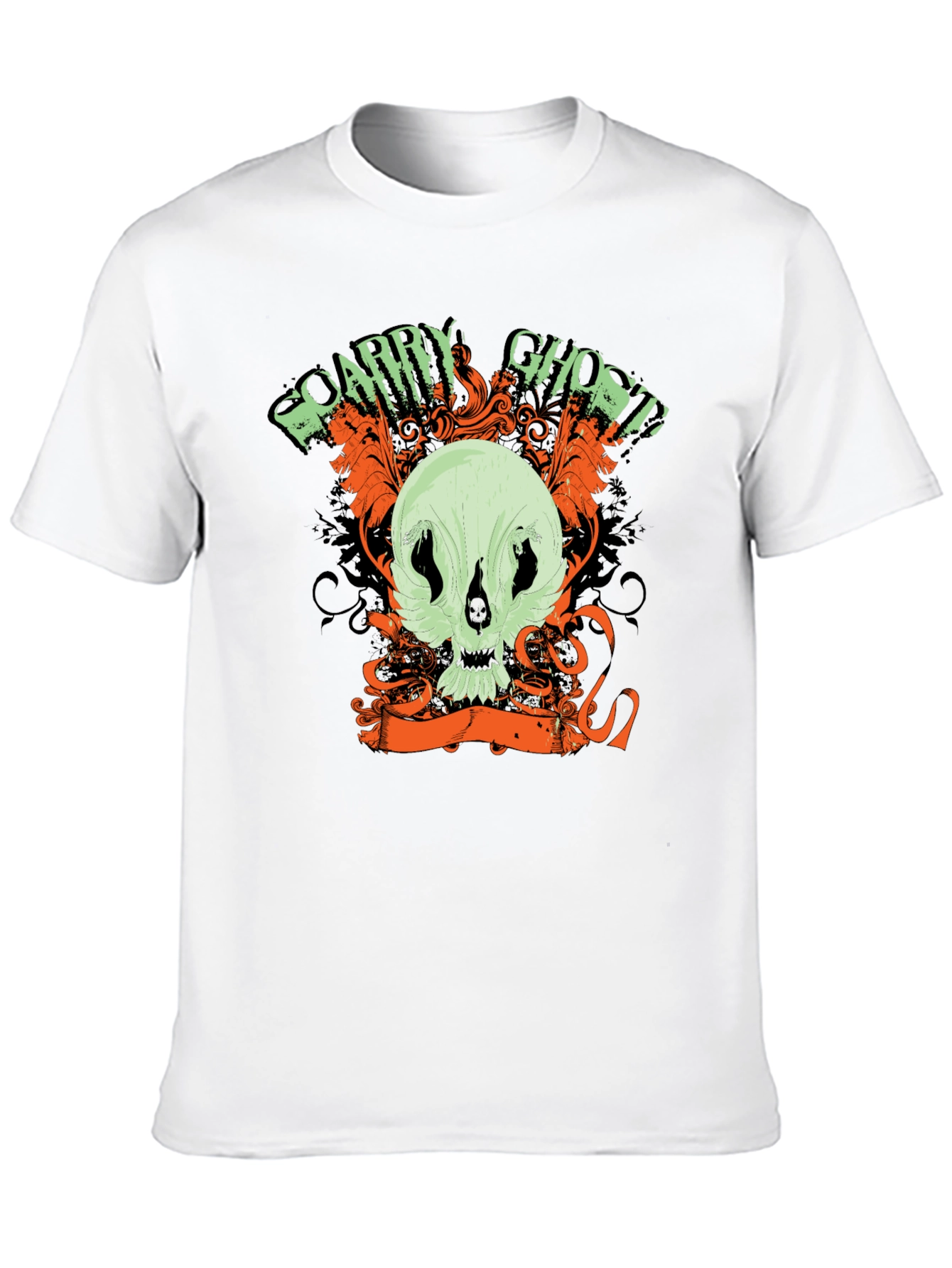 Scary Ghost Skull Graphic Print Black T-Shirt