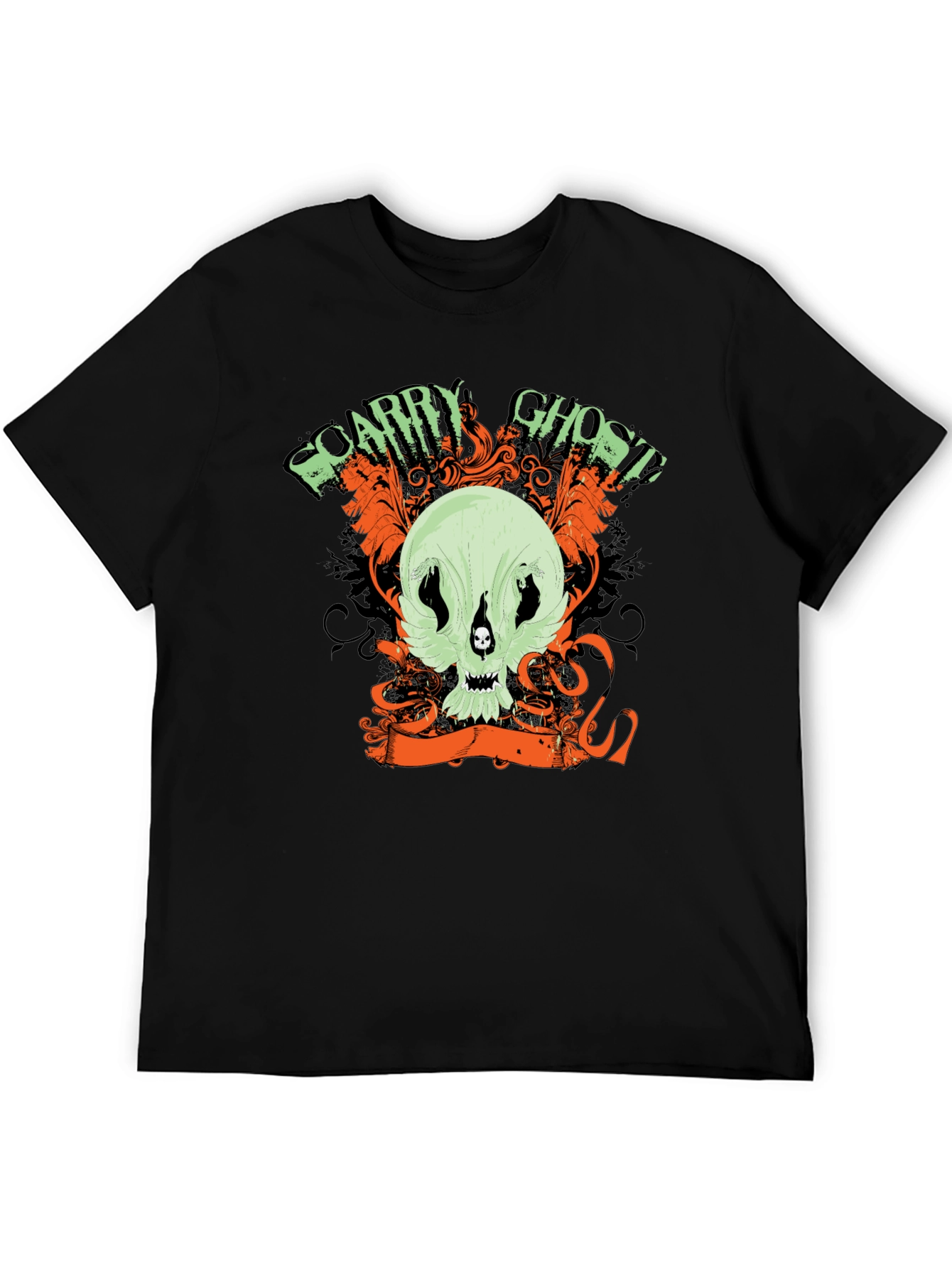 Scary Ghost Skull Graphic Print Black T-Shirt