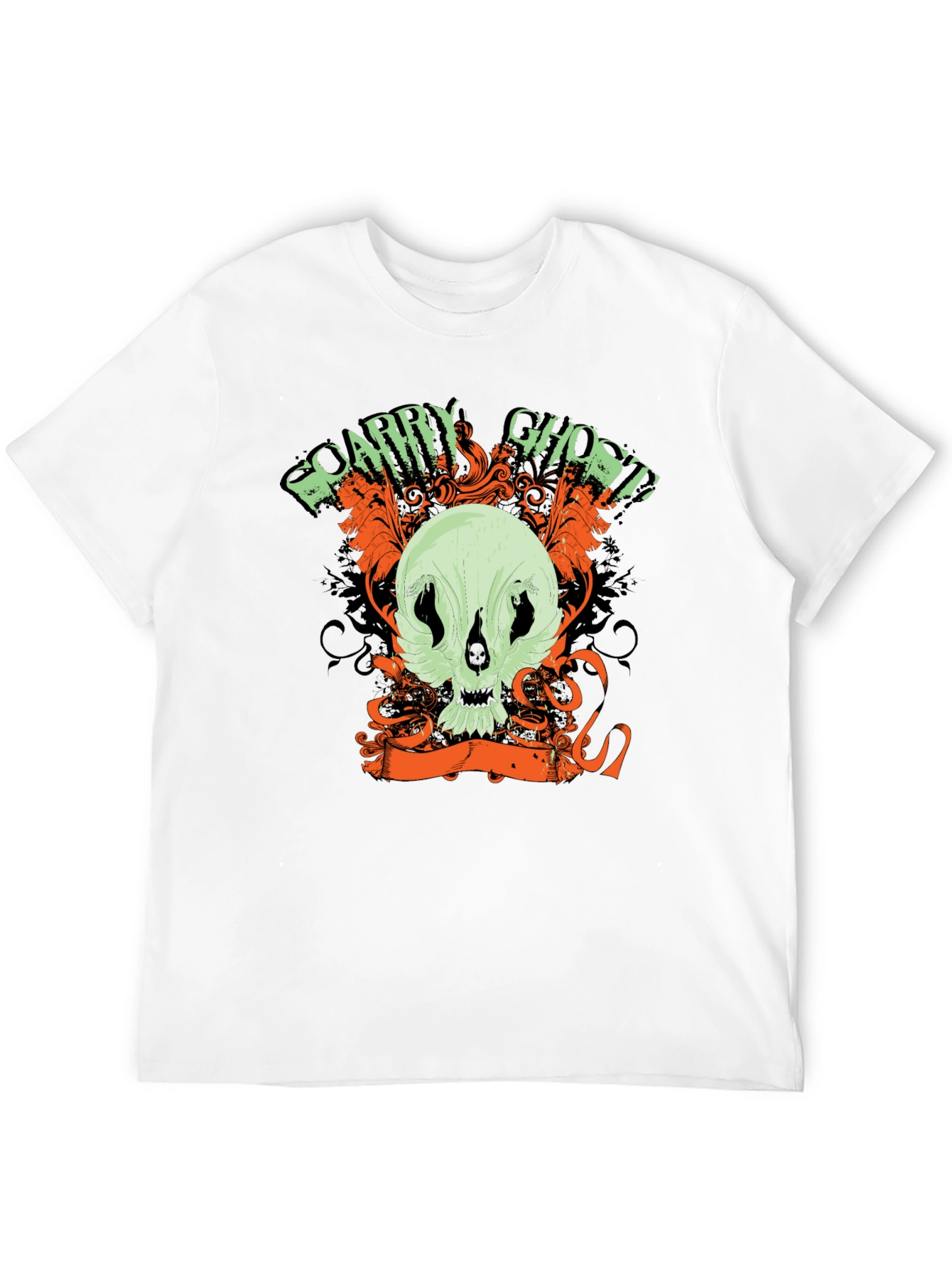 Scary Ghost Skull Graphic Print Black T-Shirt
