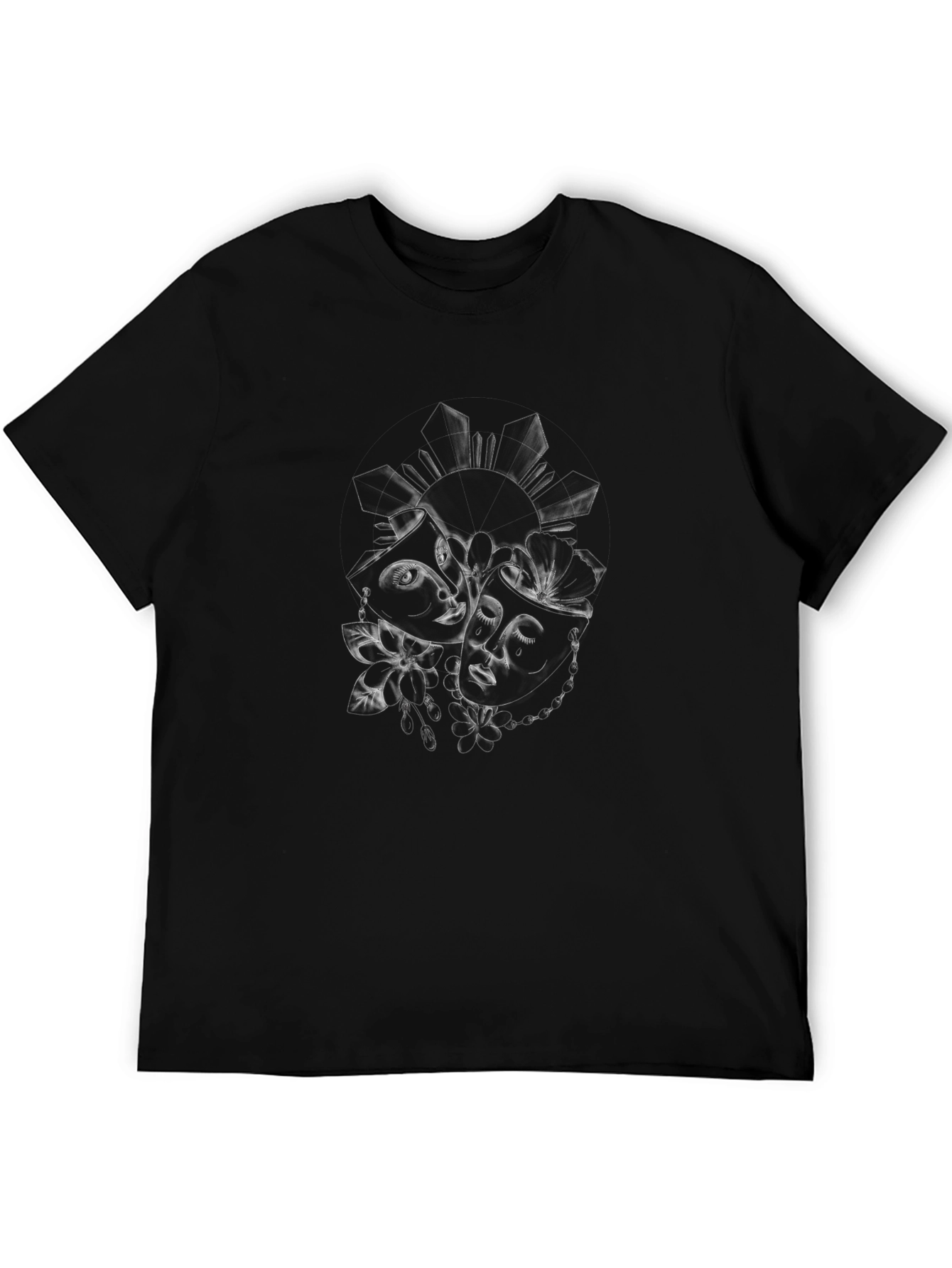 Dramatic Black T-Shirt with Theater Mask Graphic