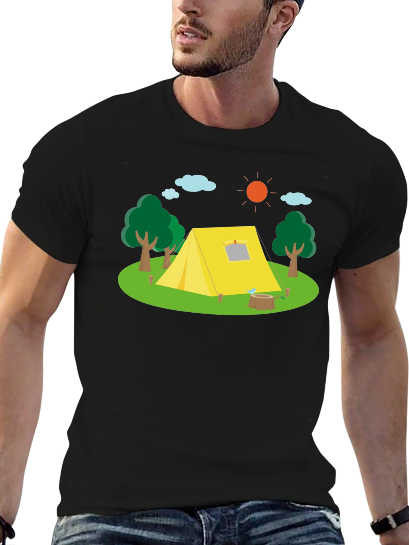 Camping Scene Black T-Shirt