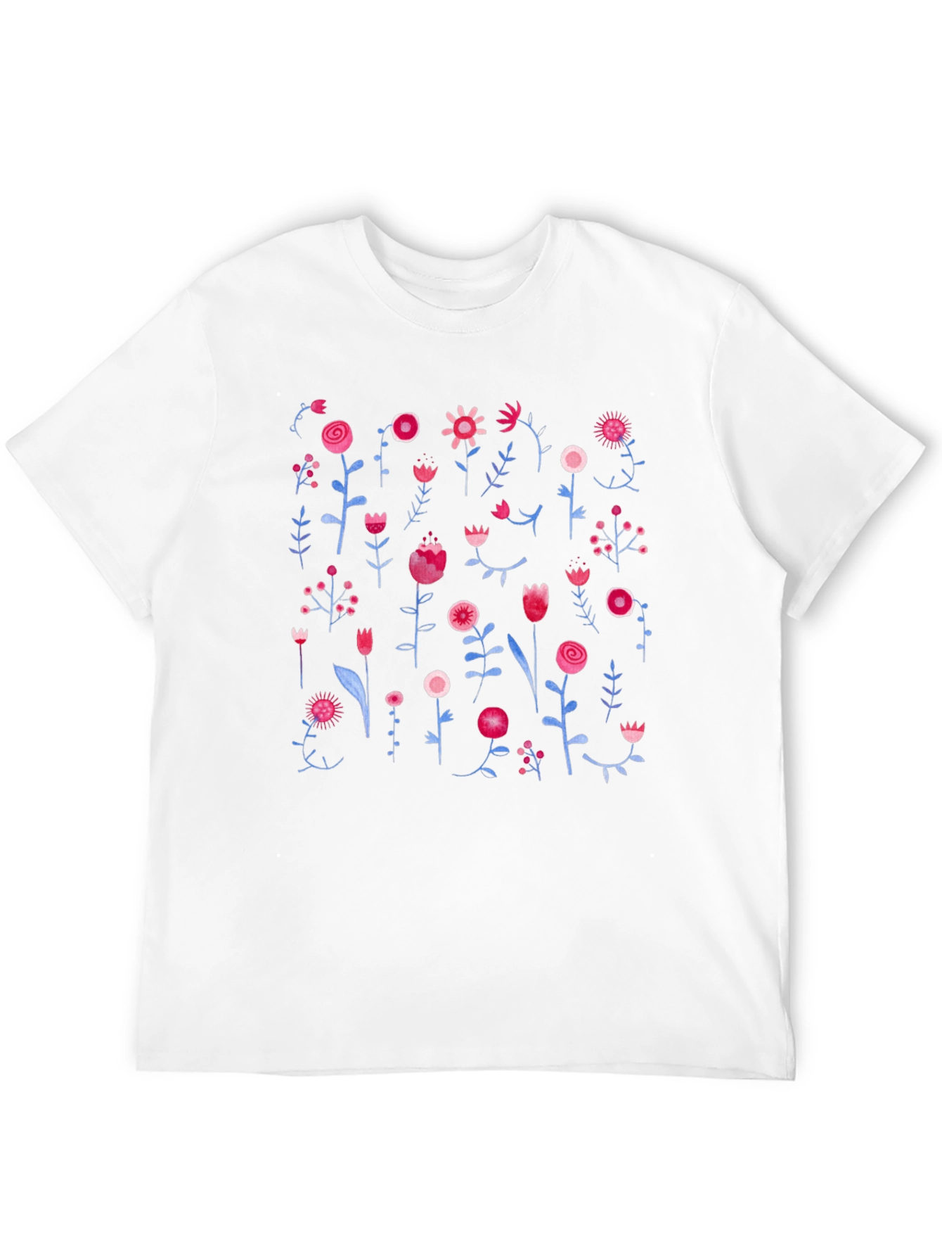 Floral Print Black Crewneck T-Shirt