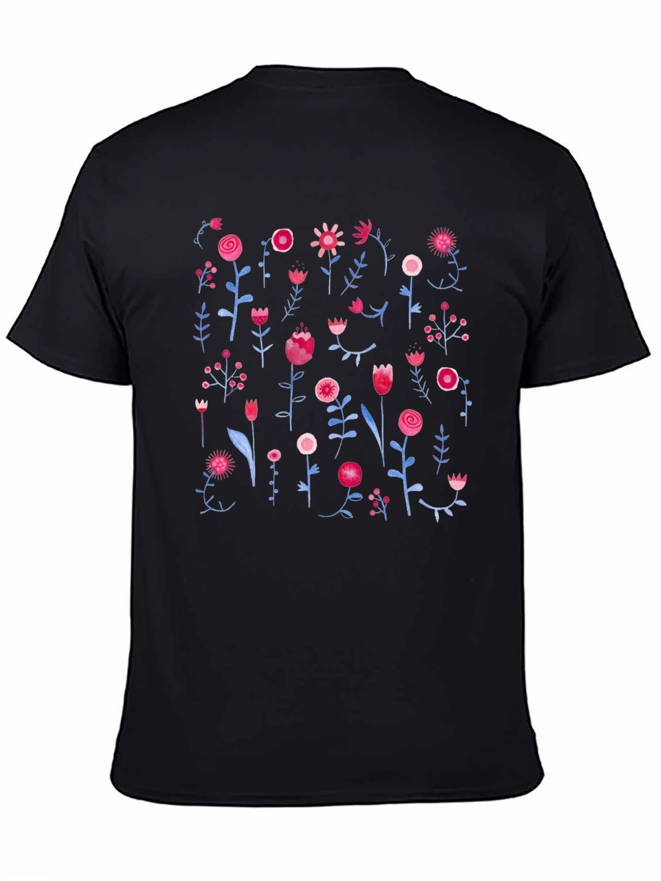 Floral Print Black Crewneck T-Shirt