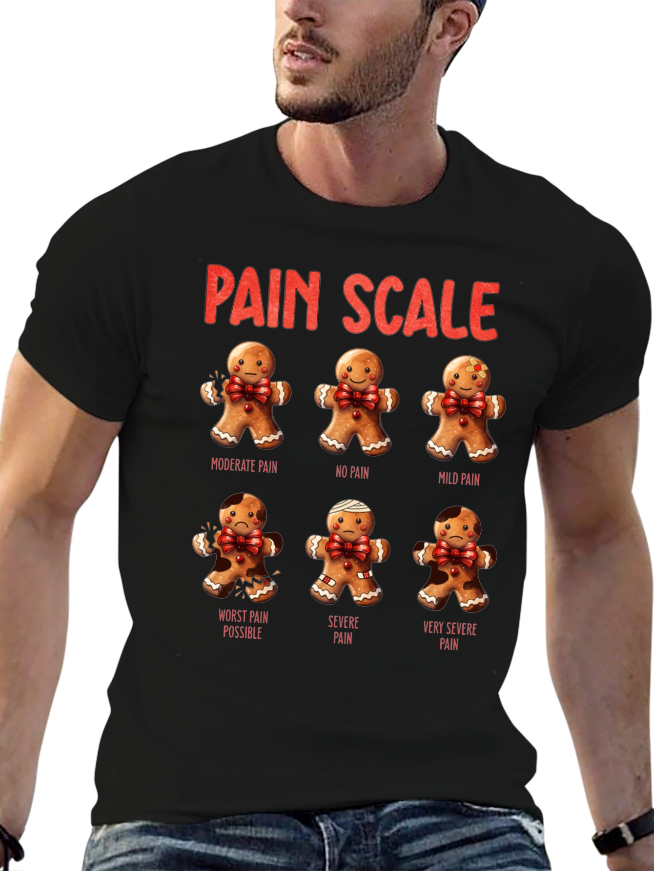 Gingerbread Pain Scale Black T-Shirt