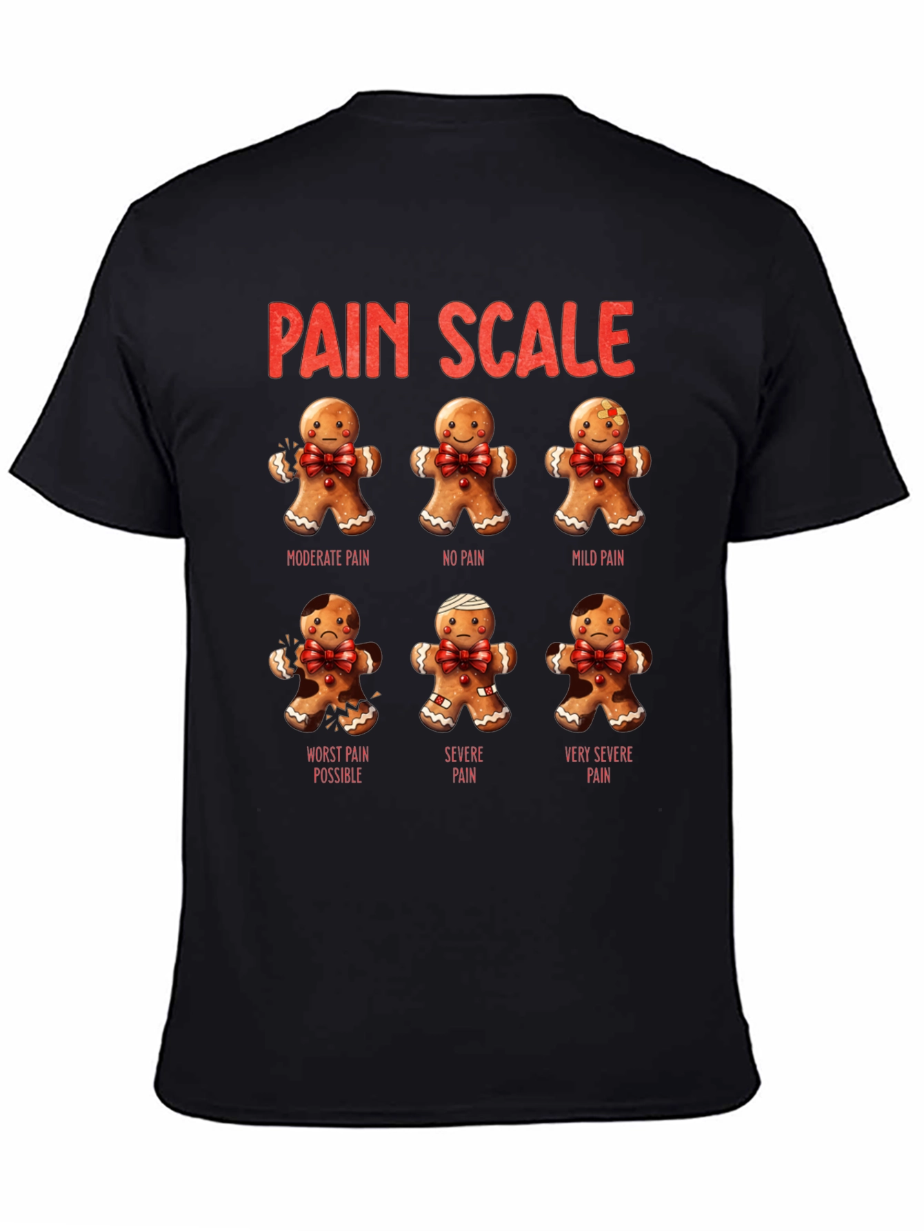 Gingerbread Pain Scale Black T-Shirt