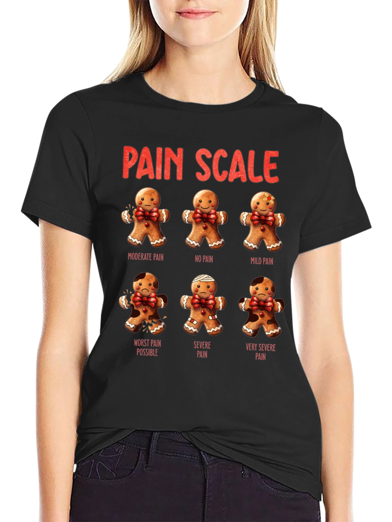 Gingerbread Pain Scale Black T-Shirt