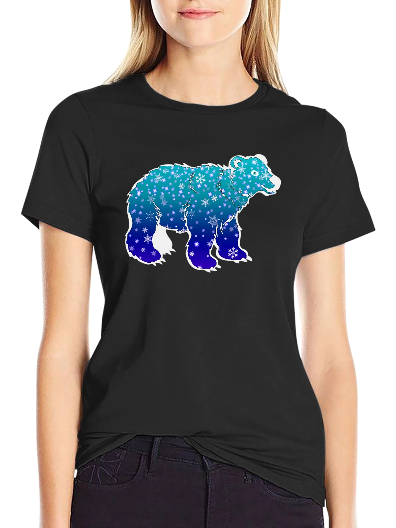 Winter Bear Graphic Tee - Black Cotton T-Shirt